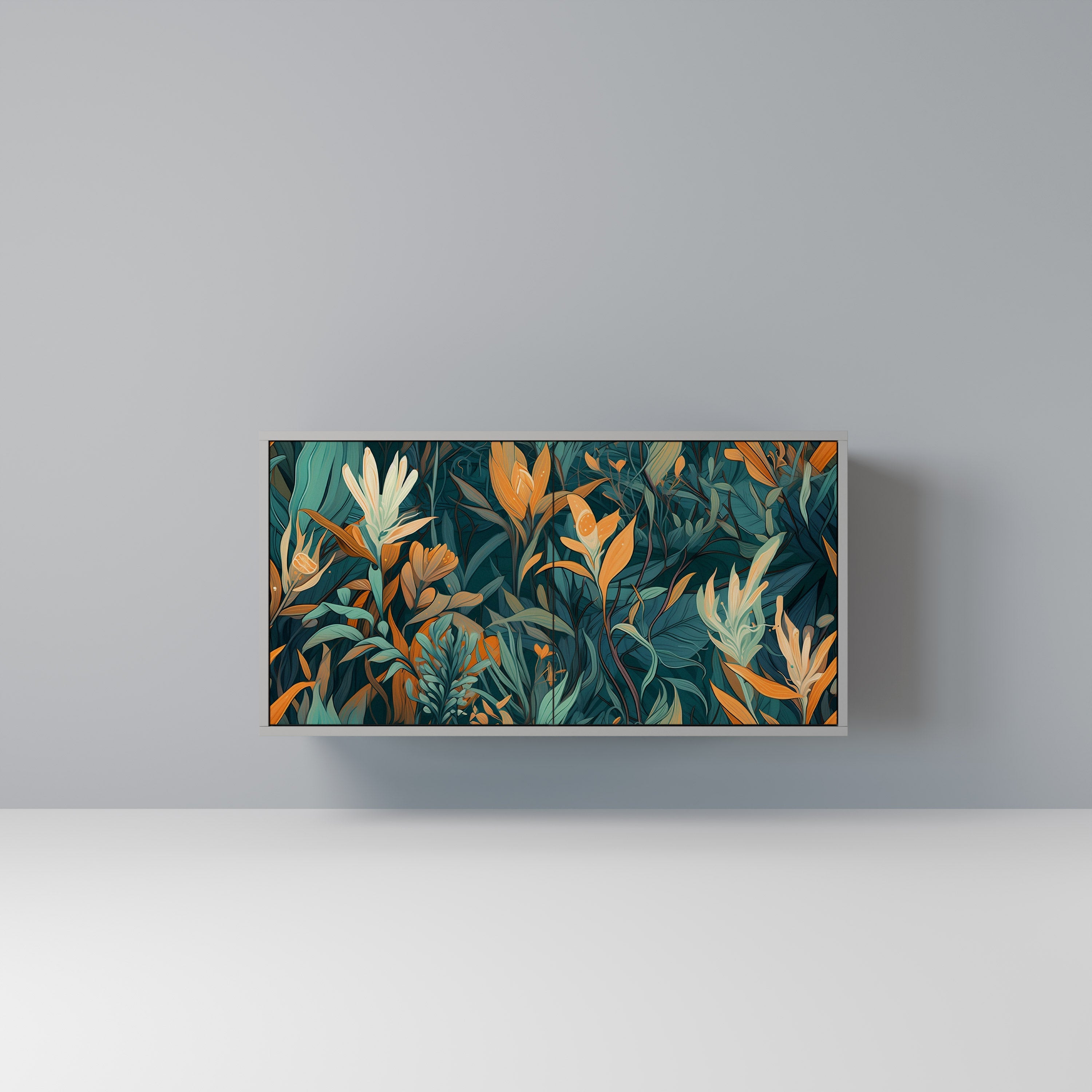 FLORAL SERENITY Aparador de 2 Portas em Acabamento Cinzento