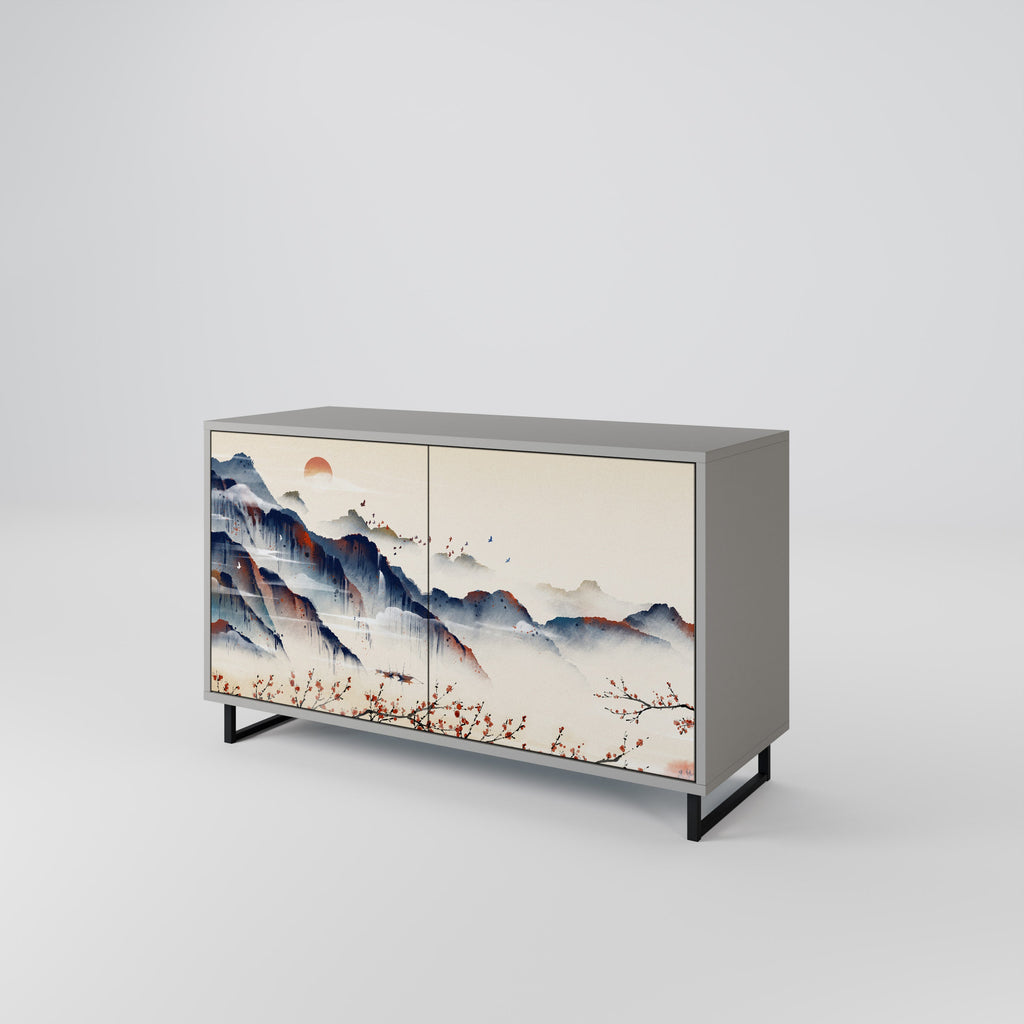 JAPANESE LANDSCAPE 2-Door Sideboard in Grey Finish