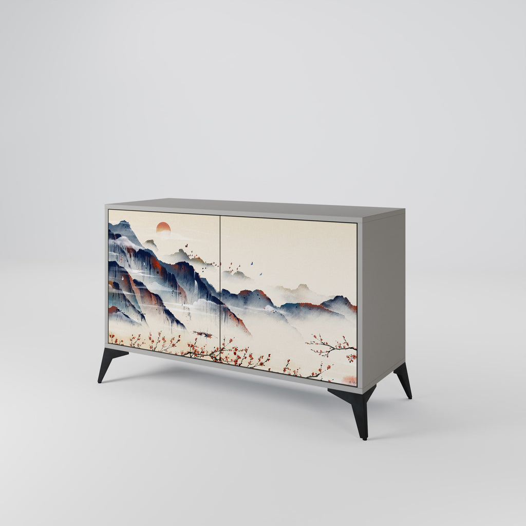 JAPANESE LANDSCAPE 2-Door Sideboard in Grey Finish