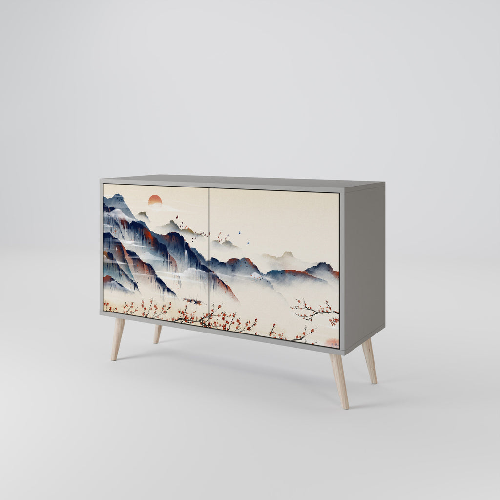 JAPANESE LANDSCAPE 2-Door Sideboard in Grey Finish