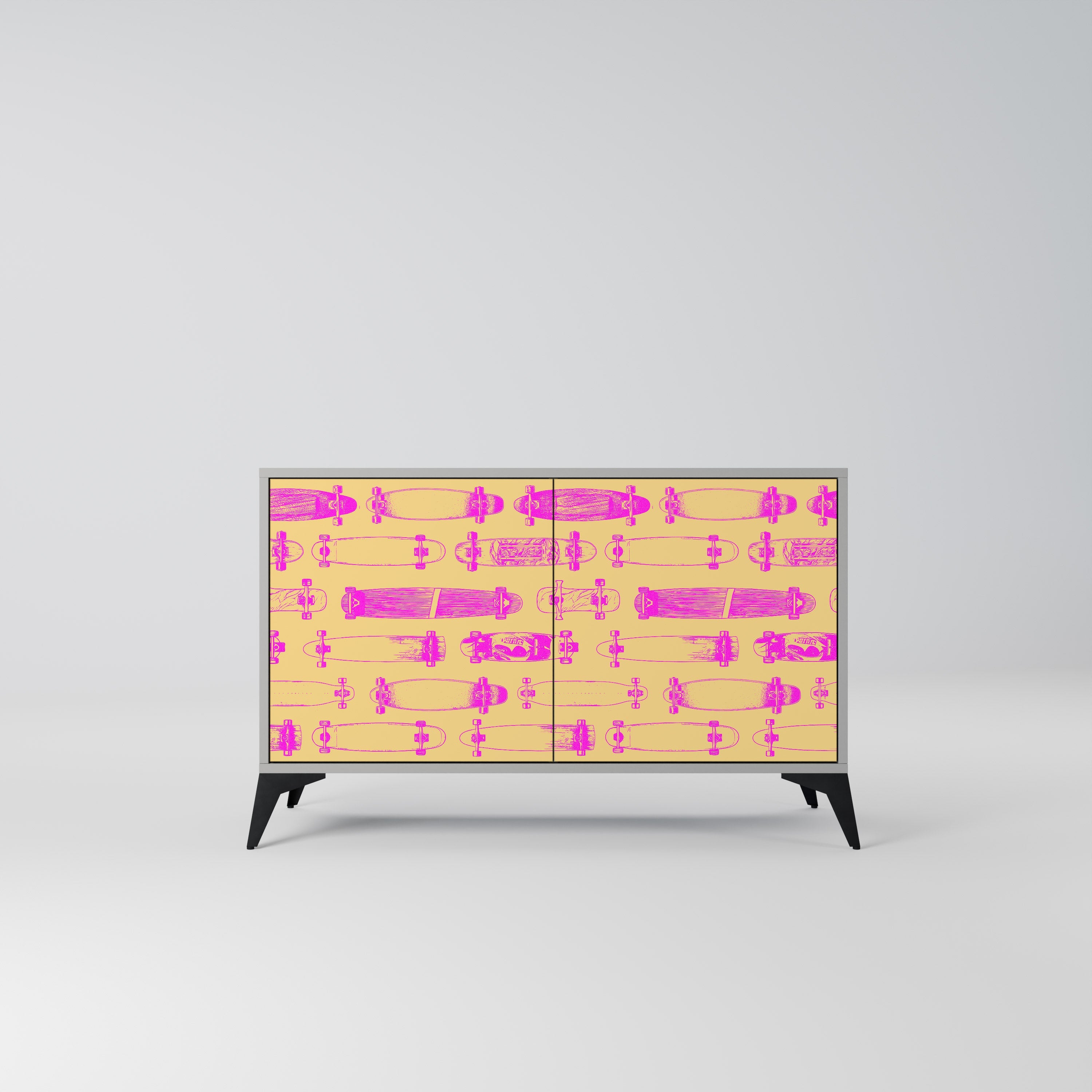 SKATEBOARD ARTISTRY Aparador de 2 Portas em Acabamento Cinzento