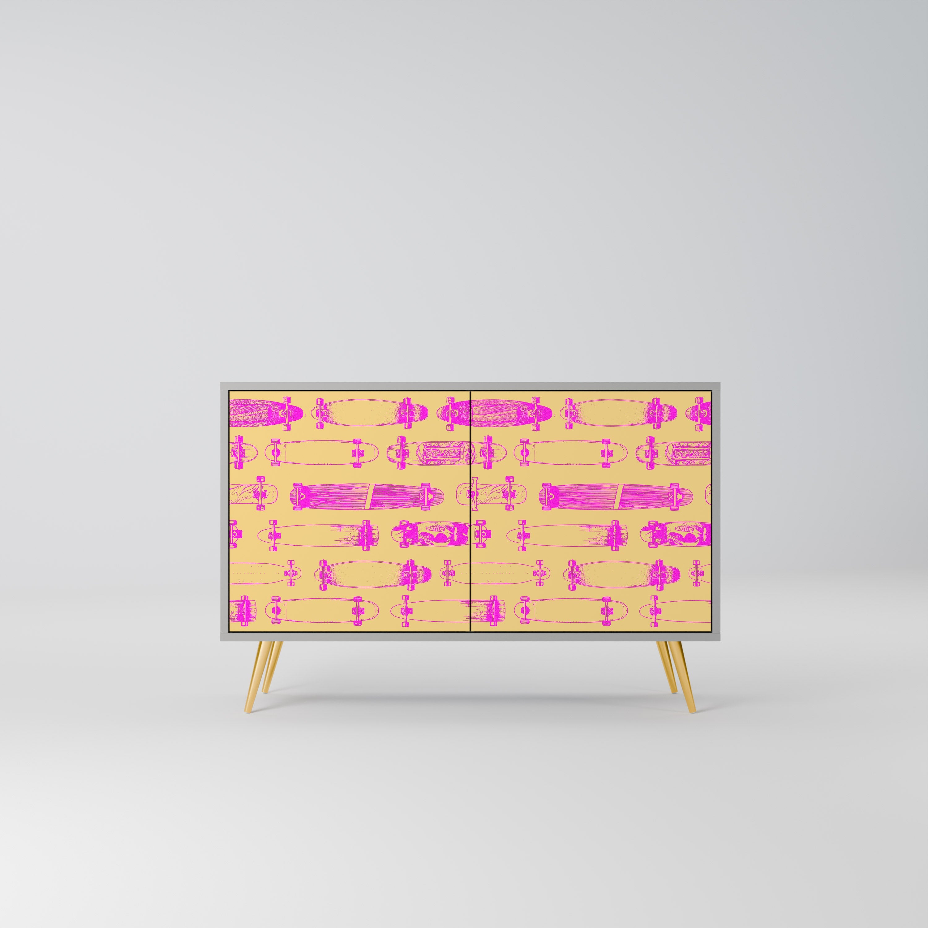 SKATEBOARD ARTISTRY Aparador de 2 Portas em Acabamento Cinzento