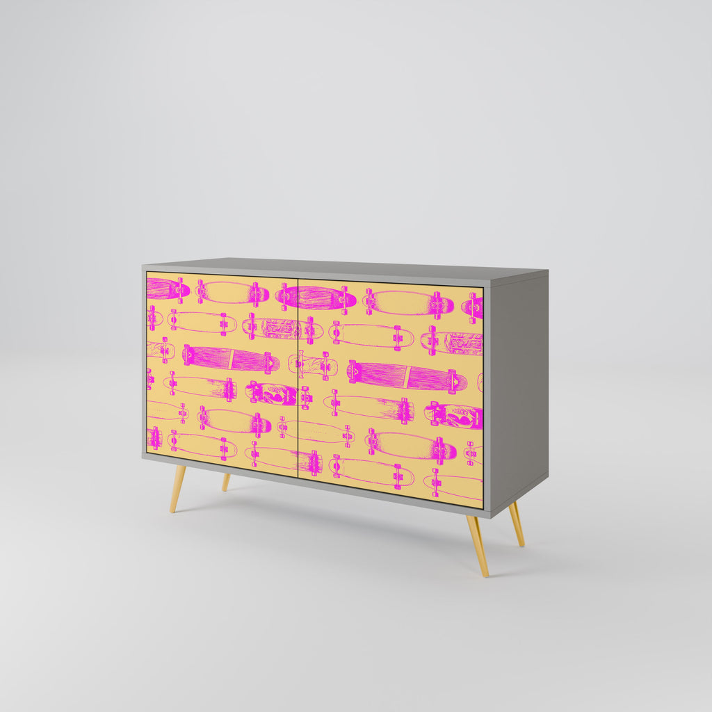 SKATEBOARD ARTISTRY Aparador de 2 Portas em Acabamento Cinzento