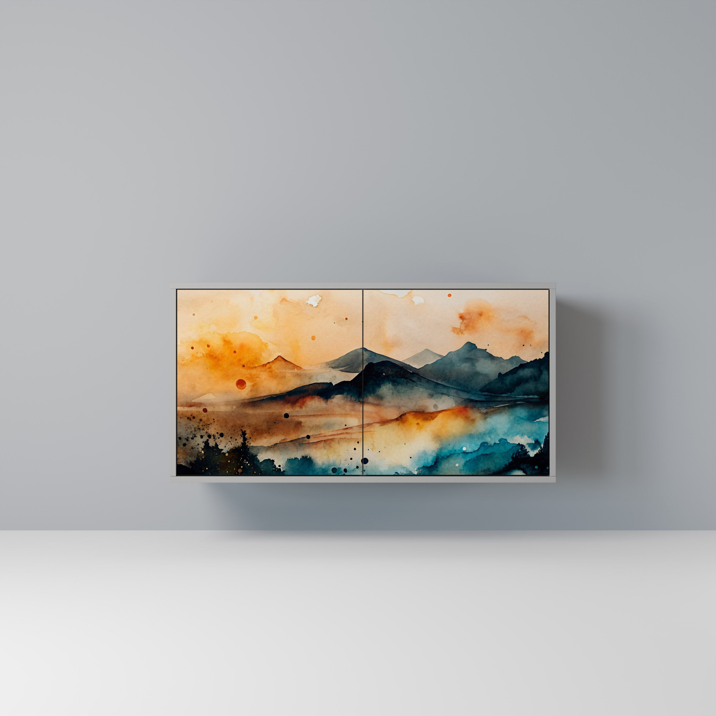 OMINOUS MOUNTAINS Aparador de 2 Portas em Acabamento Cinzento