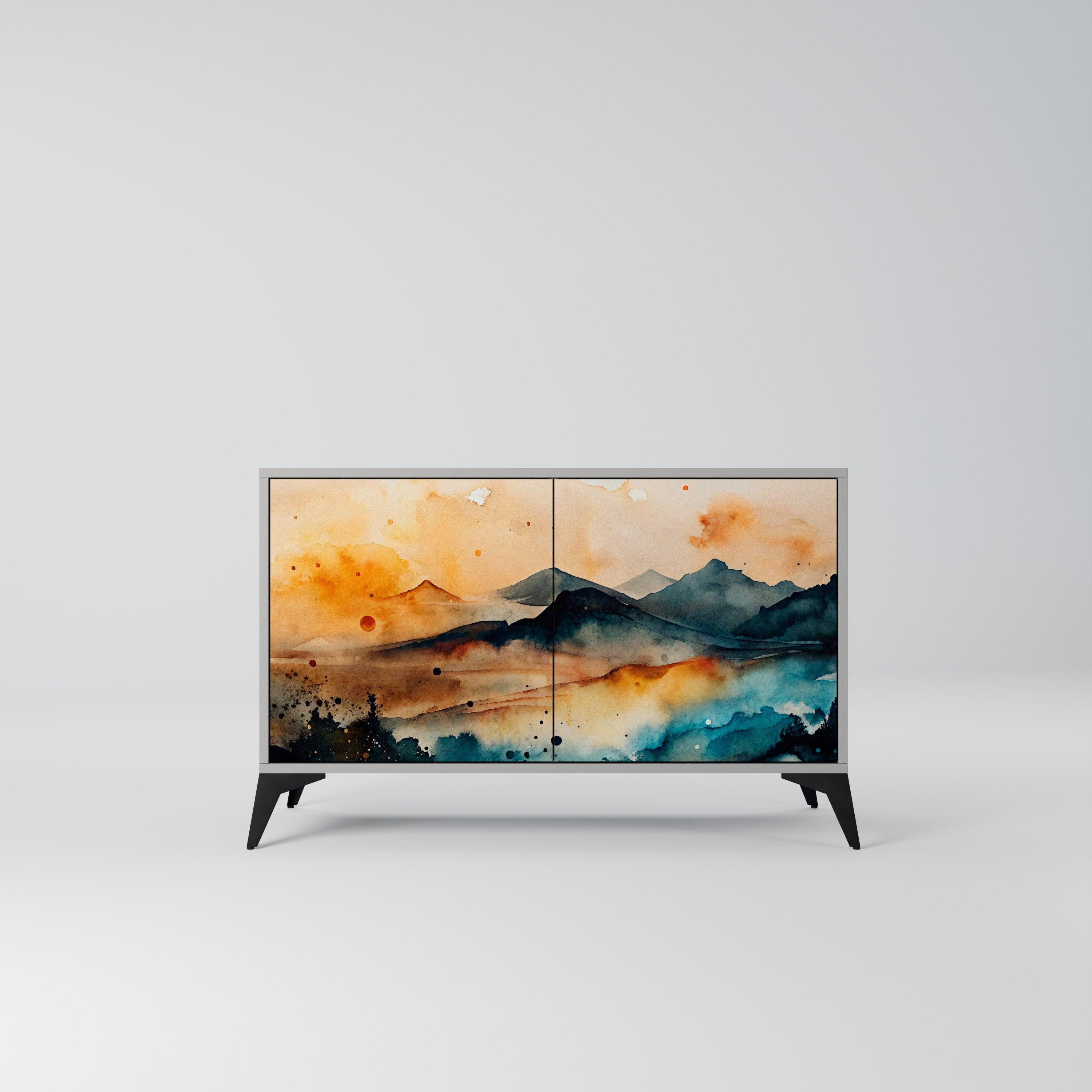 OMINOUS MOUNTAINS Aparador de 2 Portas em Acabamento Cinzento