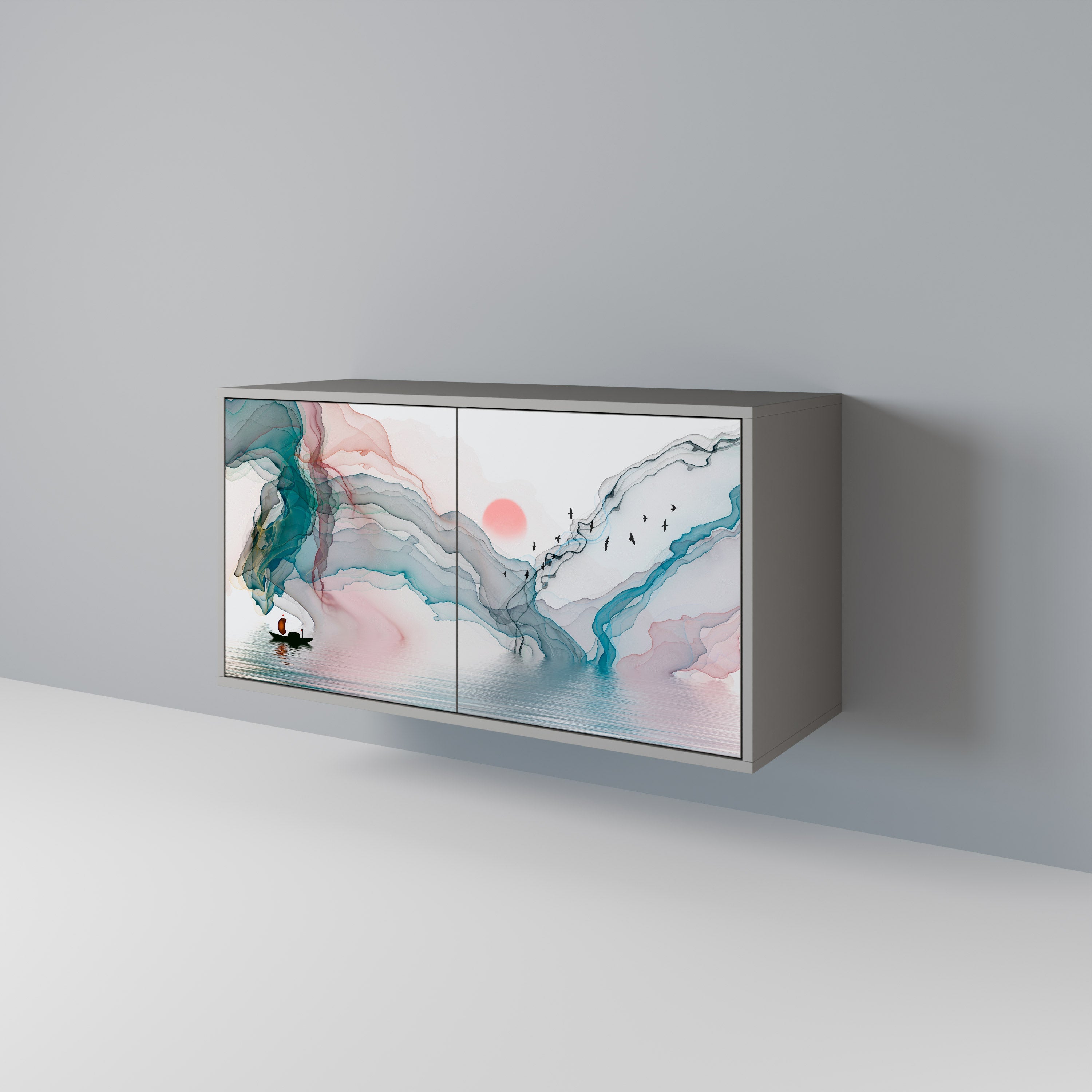 VELVET CROSSING Aparador de 2 Portas em Acabamento Cinzento