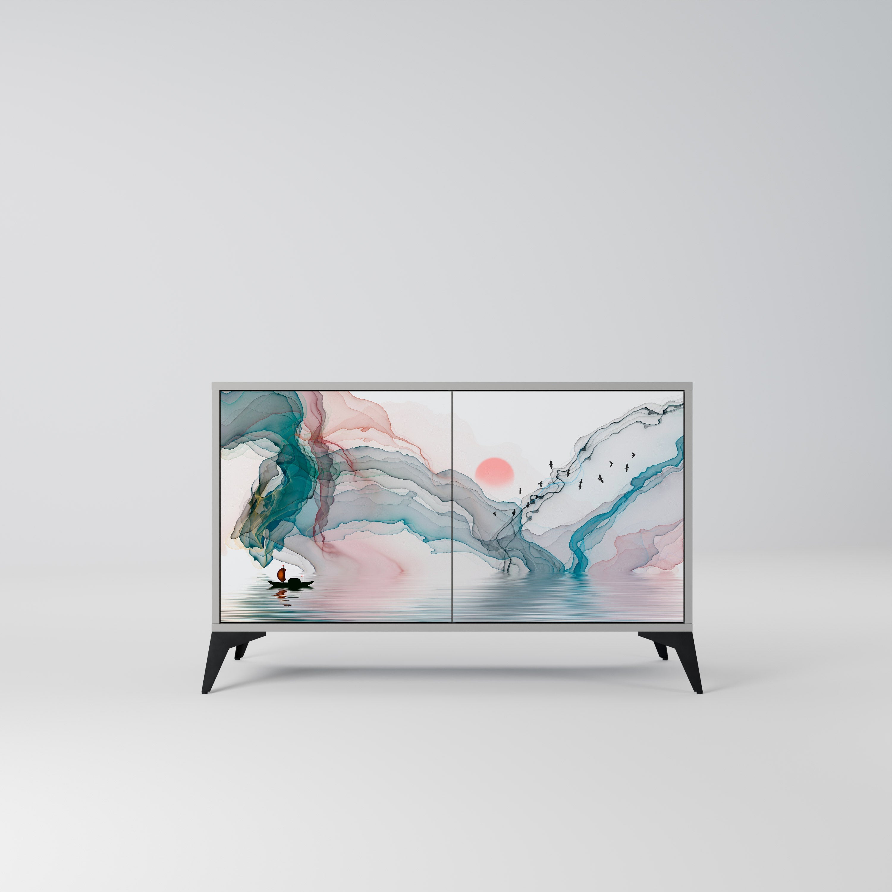 VELVET CROSSING Aparador de 2 Portas em Acabamento Cinzento