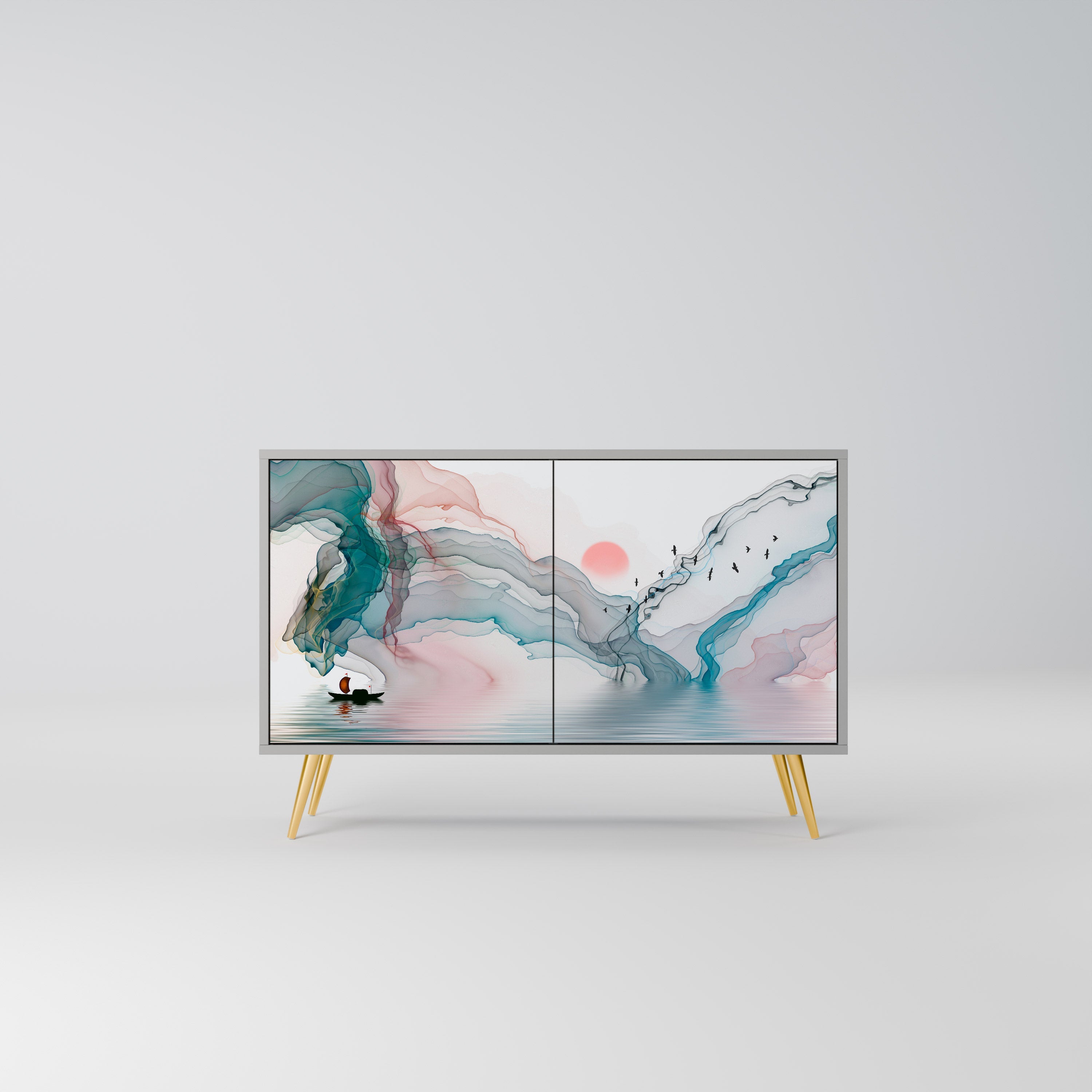 VELVET CROSSING Aparador de 2 Portas em Acabamento Cinzento