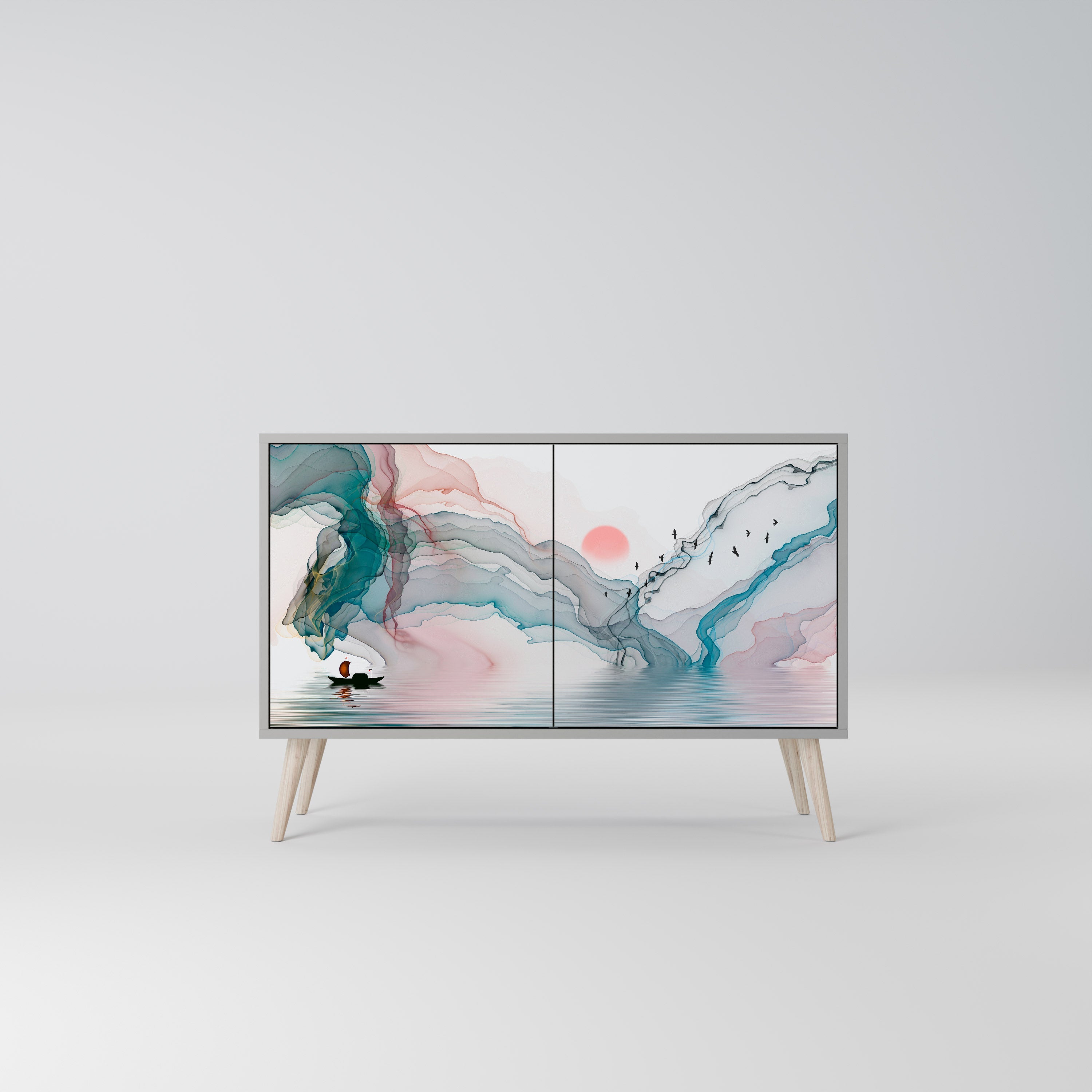 VELVET CROSSING Aparador de 2 Portas em Acabamento Cinzento