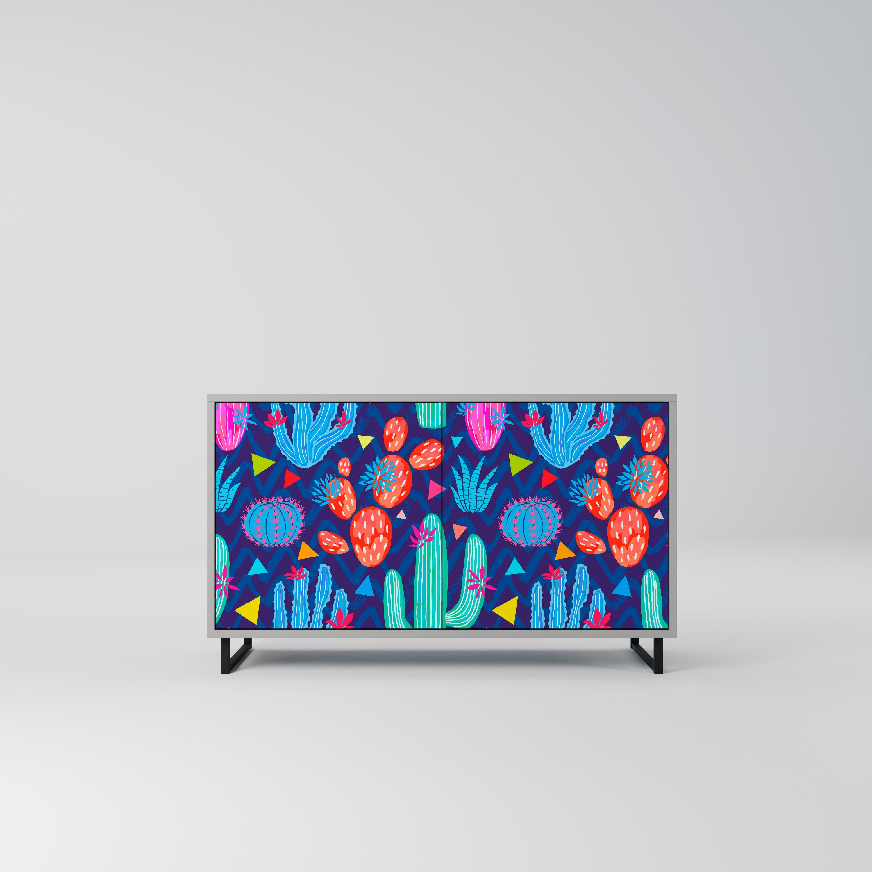 CACTUS VIBES Aparador de 2 Portas em Acabamento Cinzento