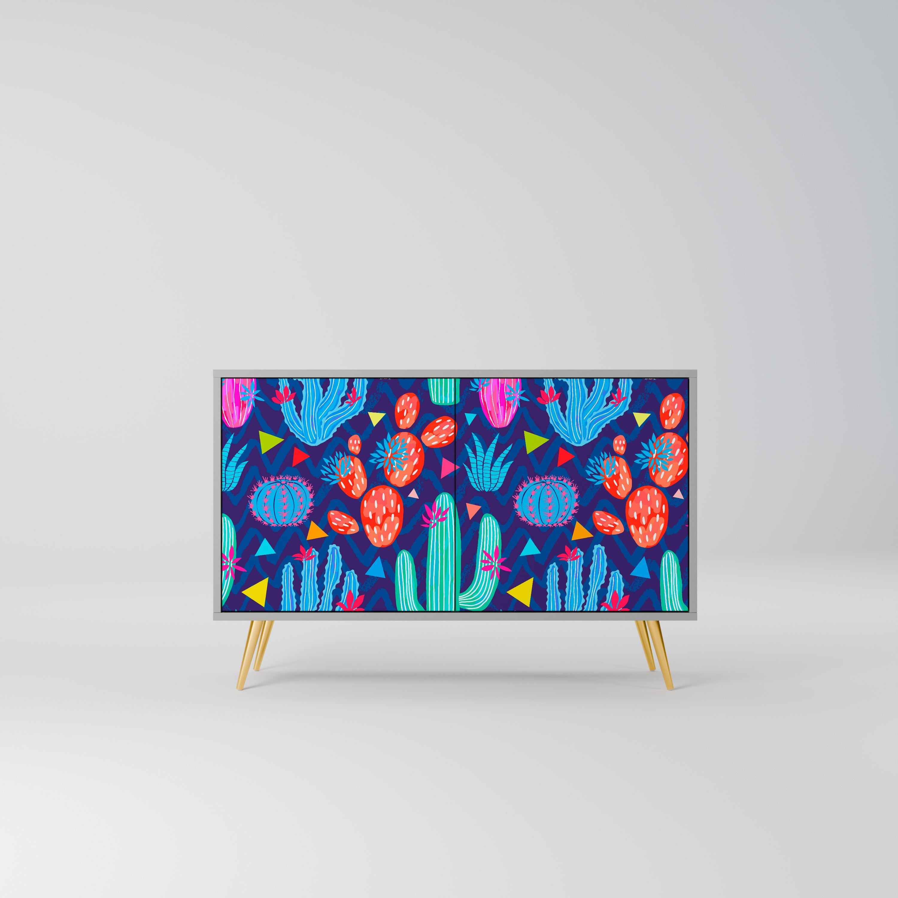 CACTUS VIBES Aparador de 2 Portas em Acabamento Cinzento