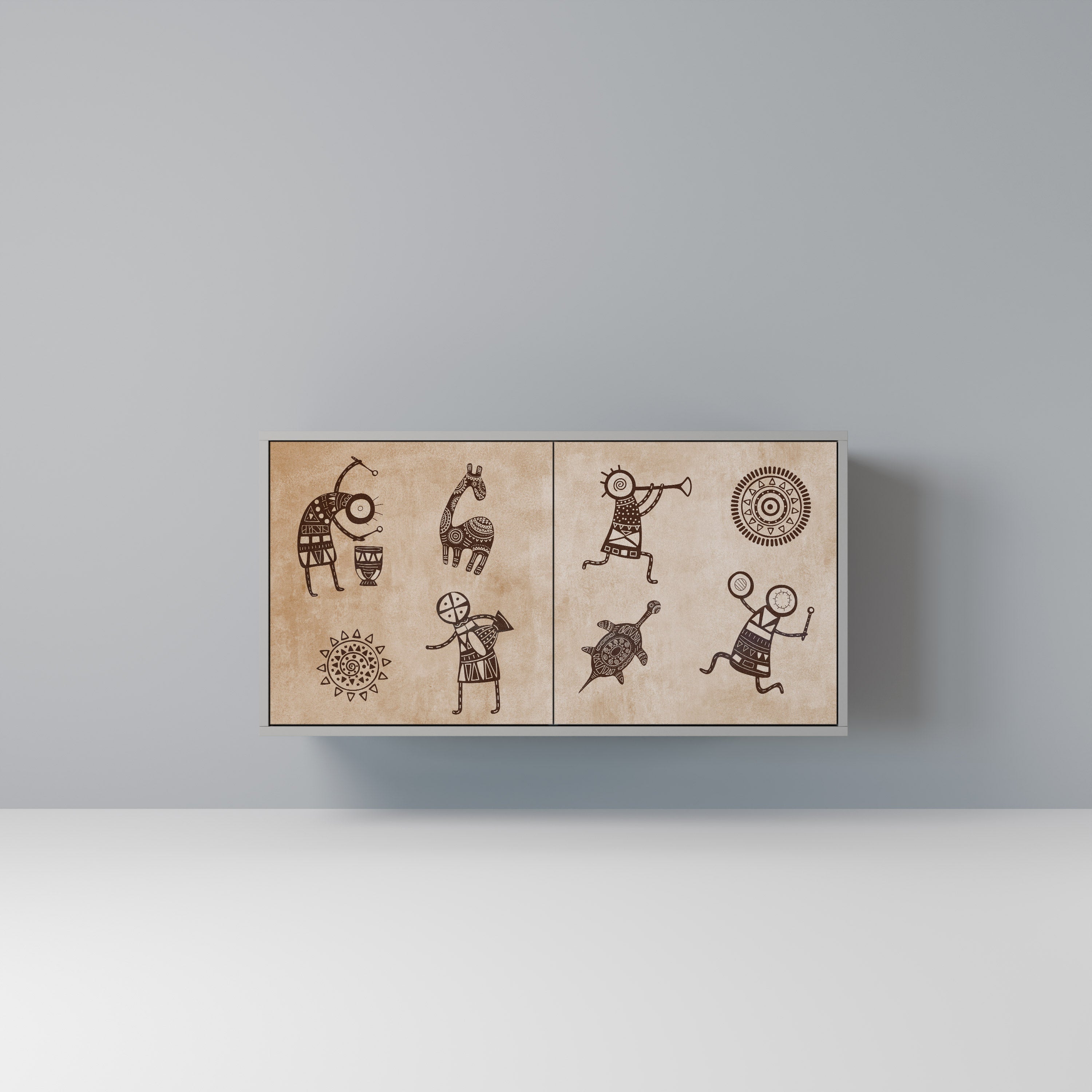 AFRICAN STYLE Aparador de 2 Portas em Acabamento Cinzento