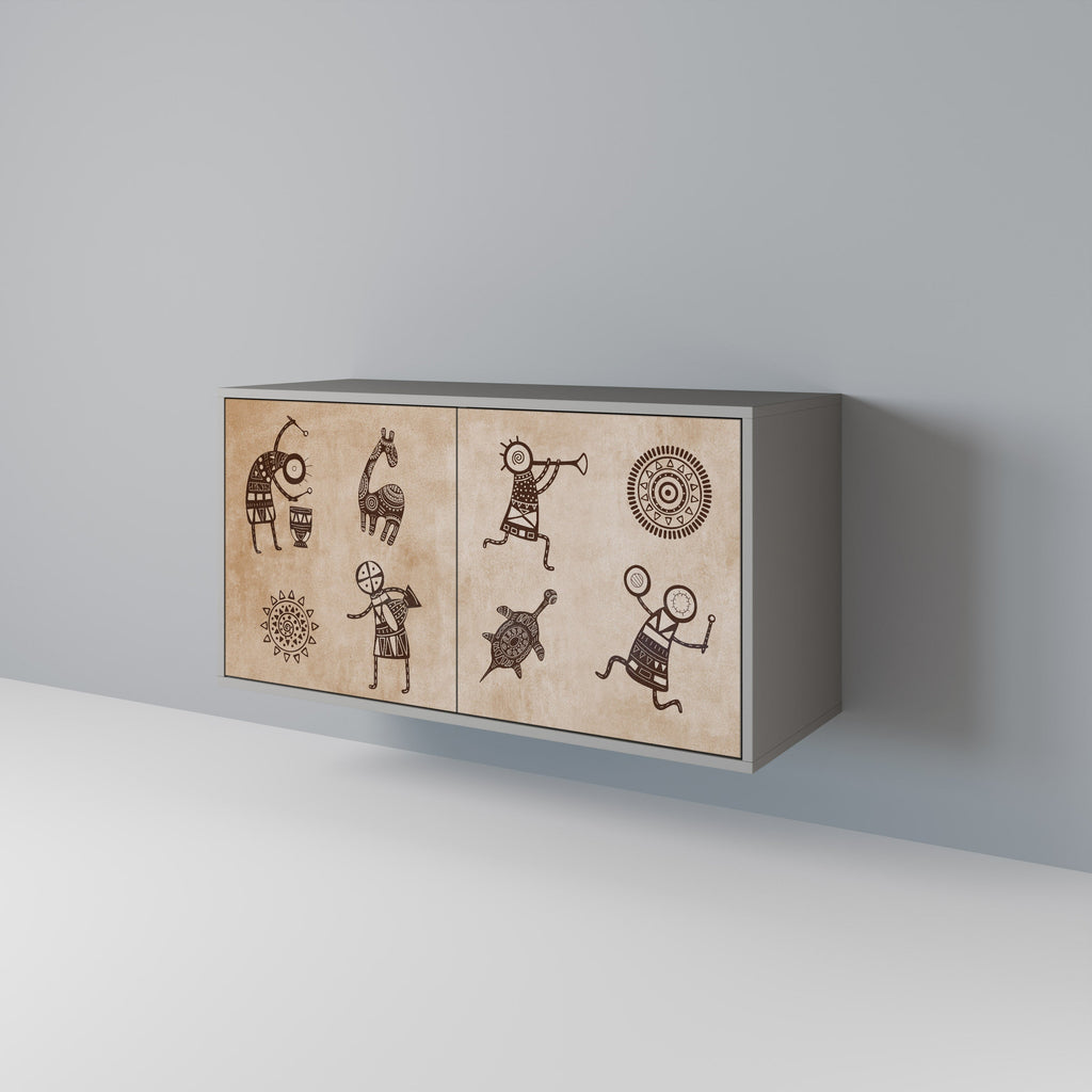 AFRICAN STYLE Aparador de 2 Portas em Acabamento Cinzento