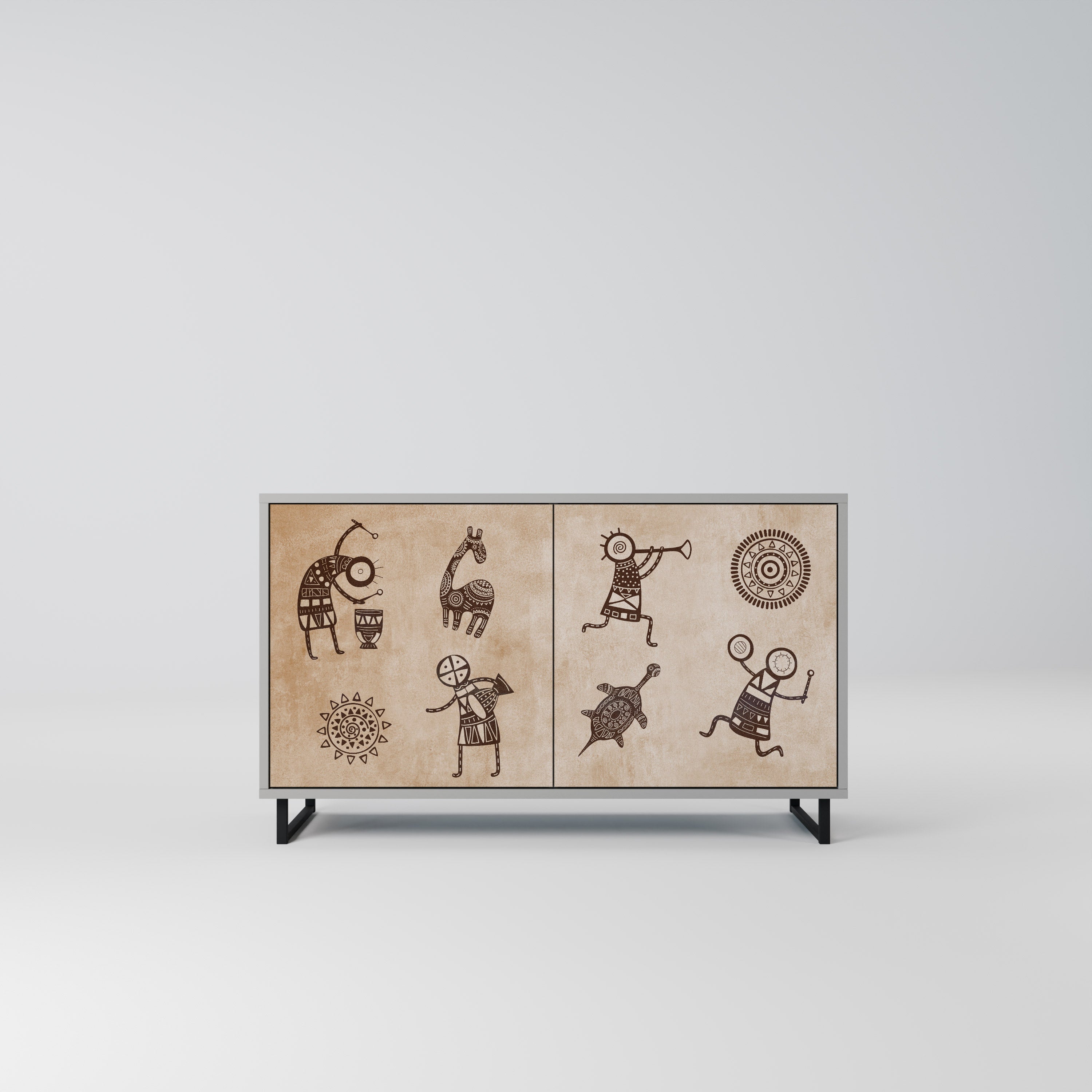 AFRICAN STYLE Aparador de 2 Portas em Acabamento Cinzento