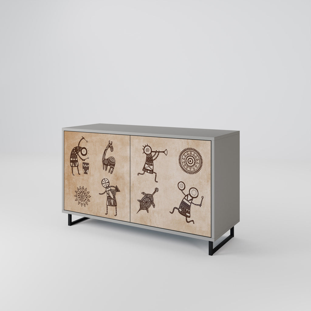 AFRICAN STYLE Aparador de 2 Portas em Acabamento Cinzento