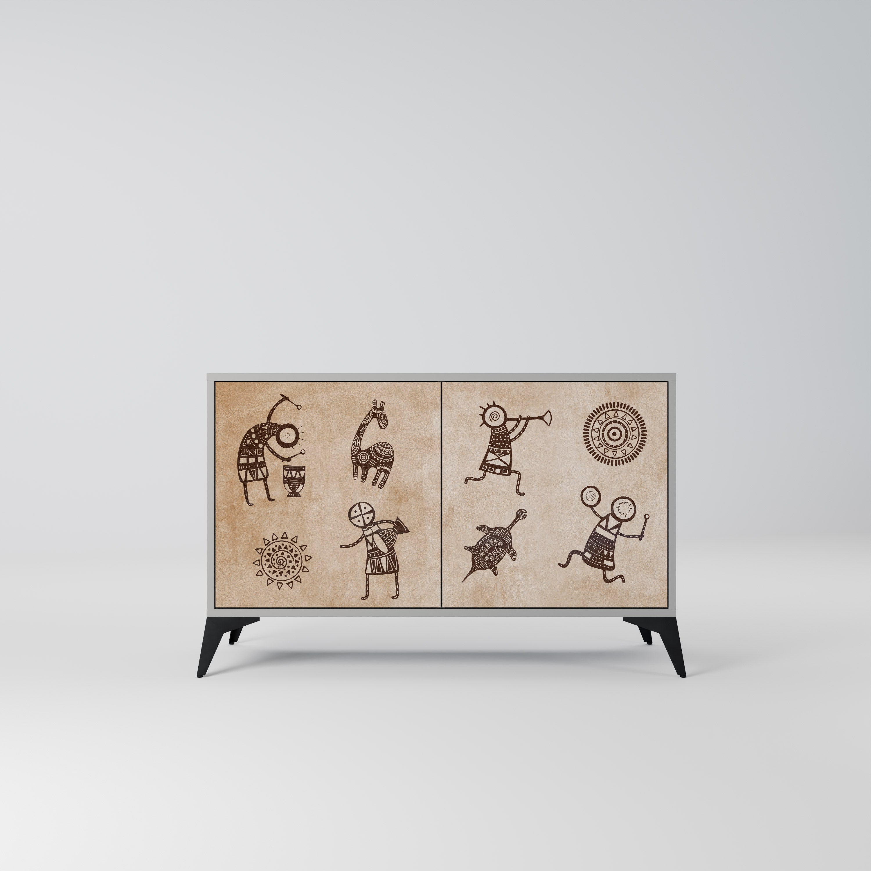 AFRICAN STYLE Aparador de 2 Portas em Acabamento Cinzento