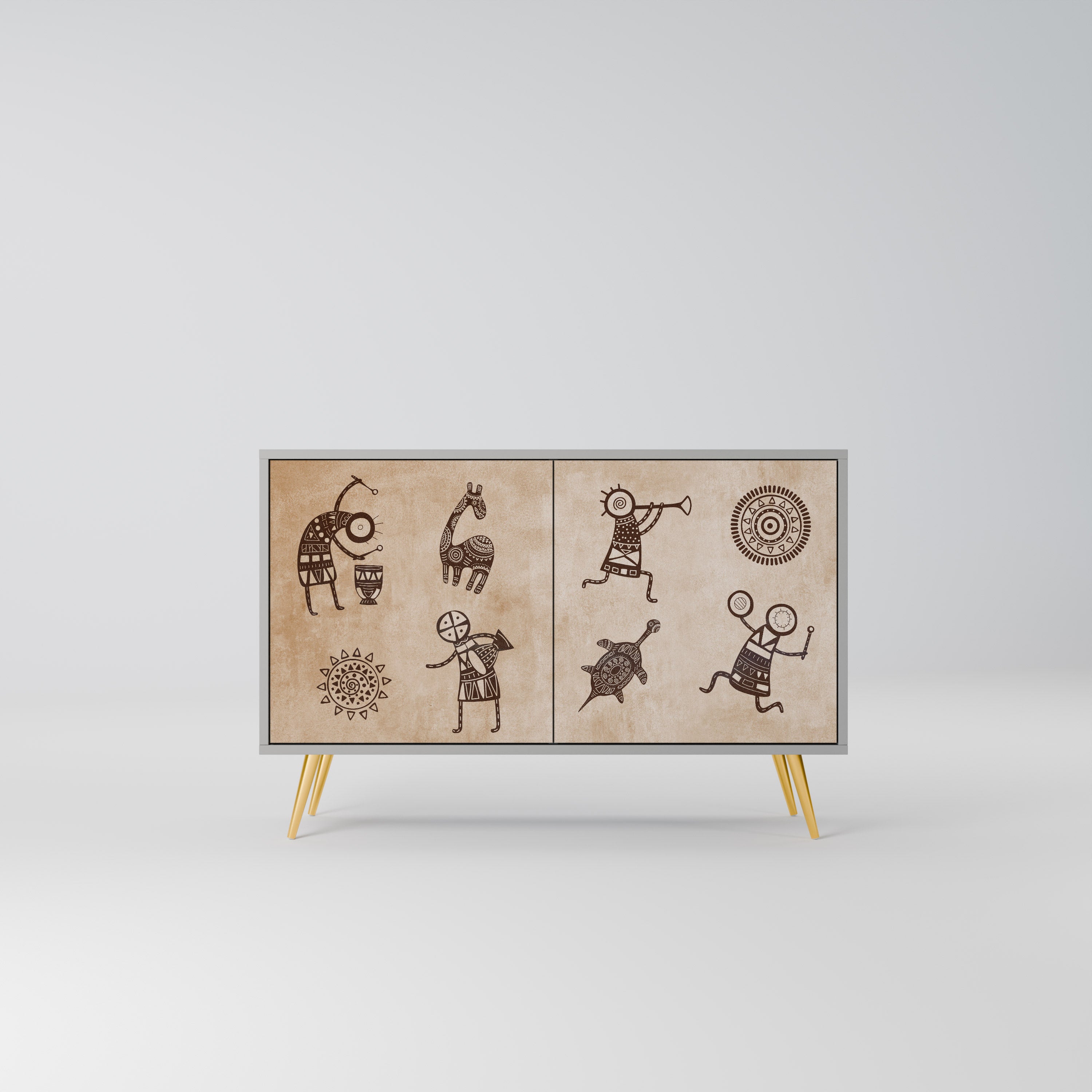 AFRICAN STYLE Aparador de 2 Portas em Acabamento Cinzento