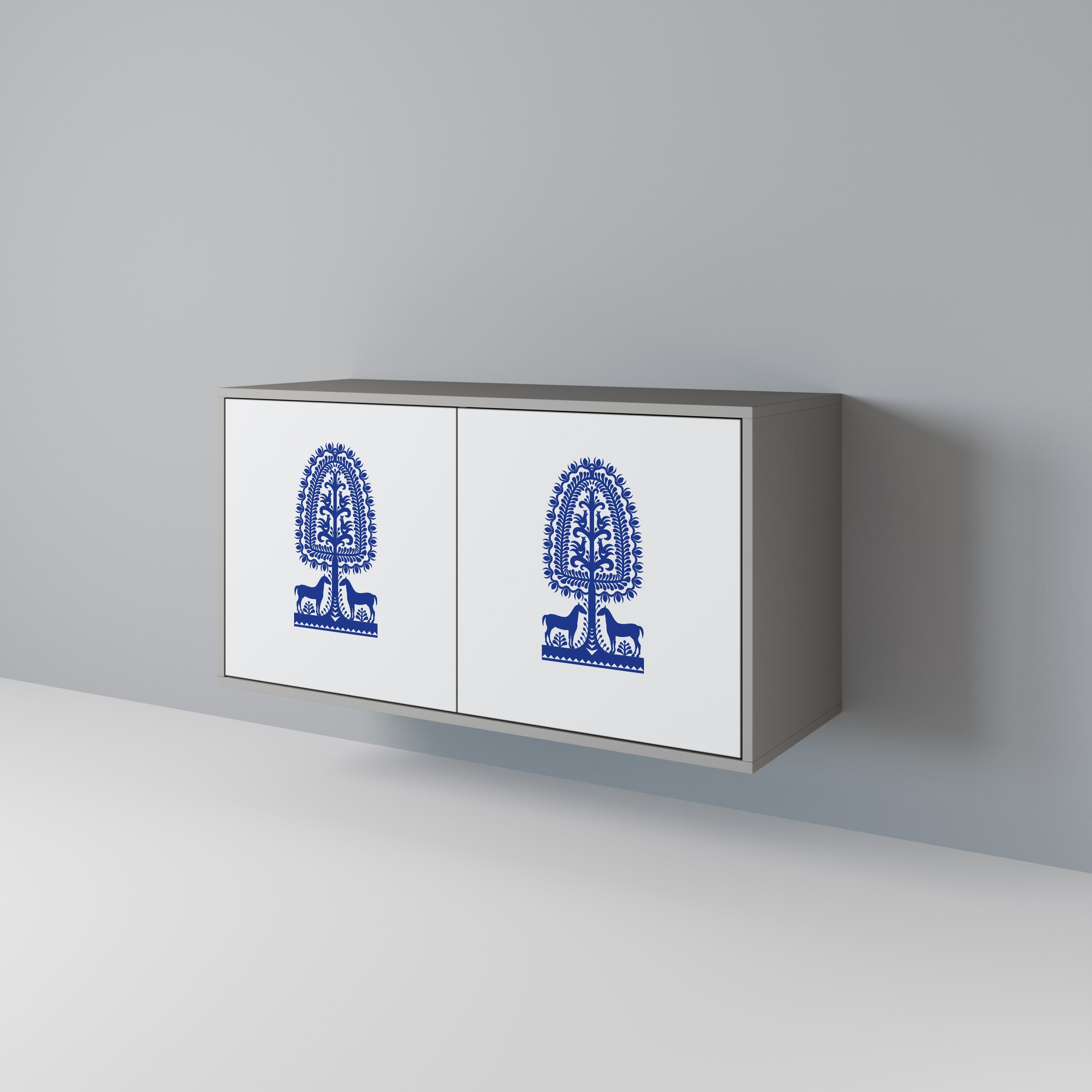 POLISH FOLK ART 2-Door Sideboard in Grey Finish