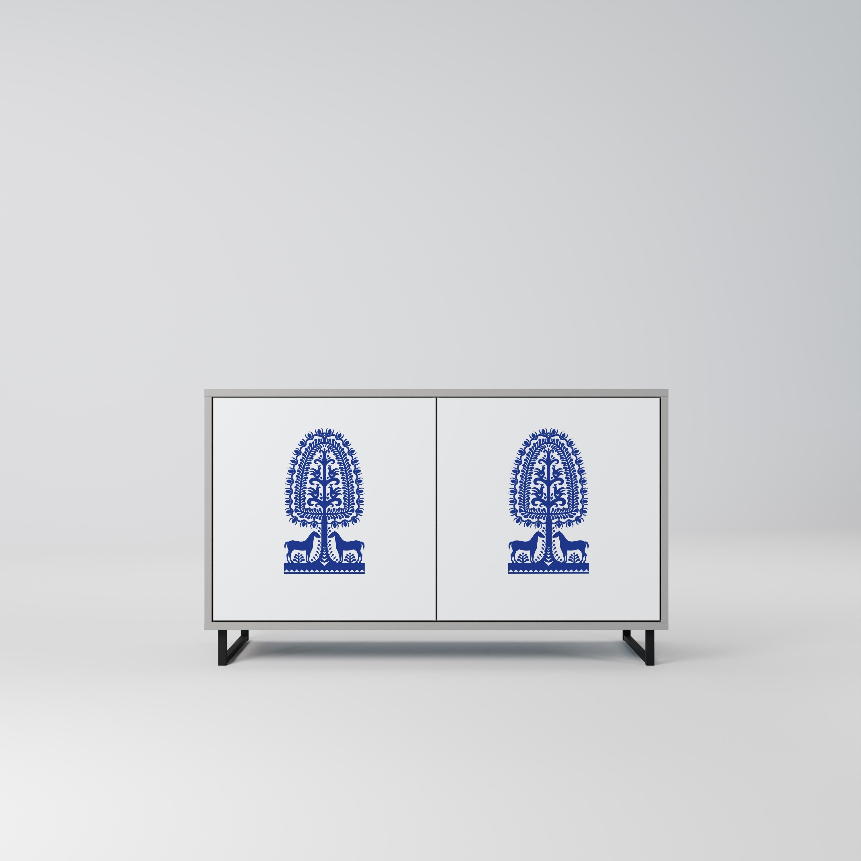 POLISH FOLK ART 2-Door Sideboard in Grey Finish