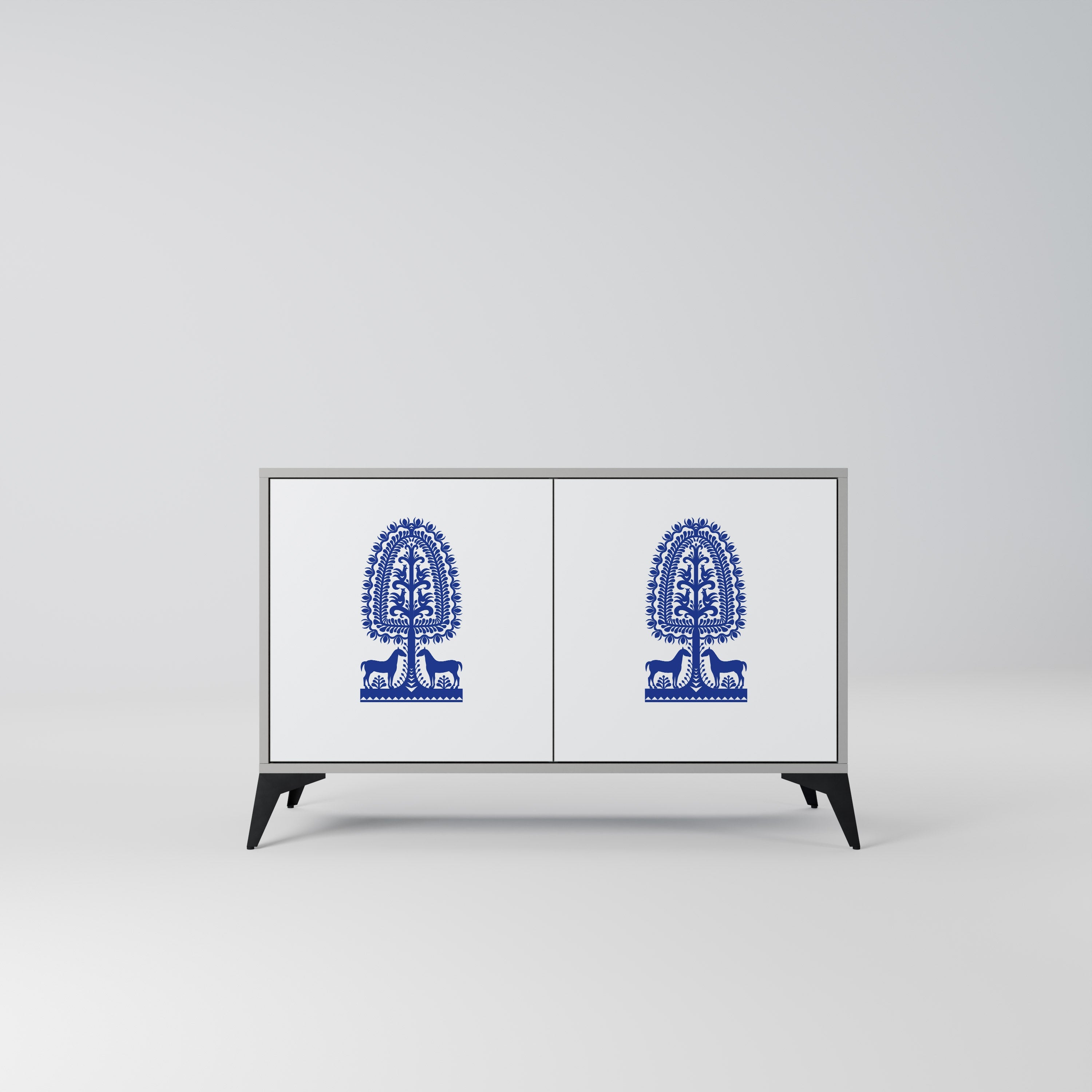 POLISH FOLK ART 2-Door Sideboard in Grey Finish