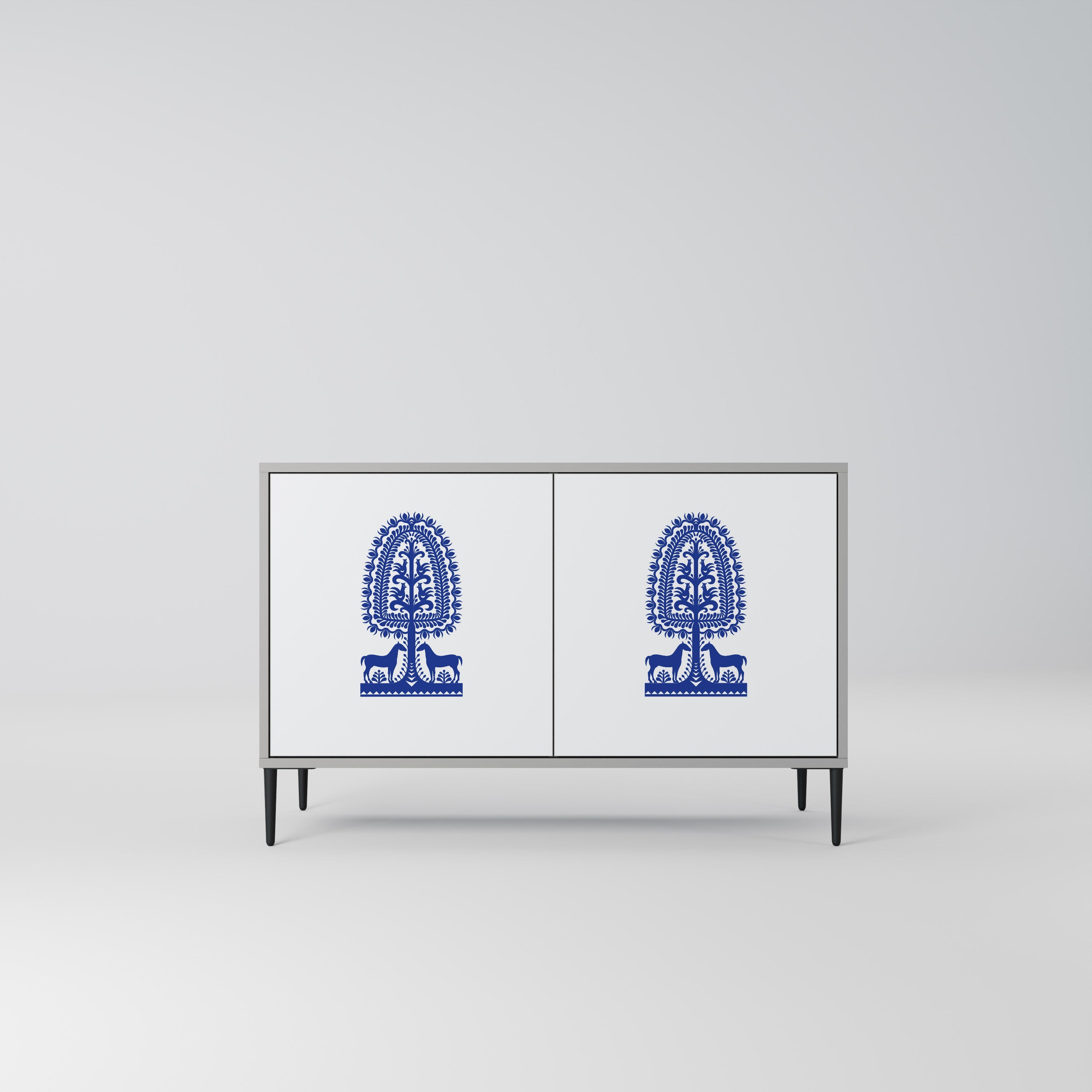 POLISH FOLK ART 2-Door Sideboard in Grey Finish