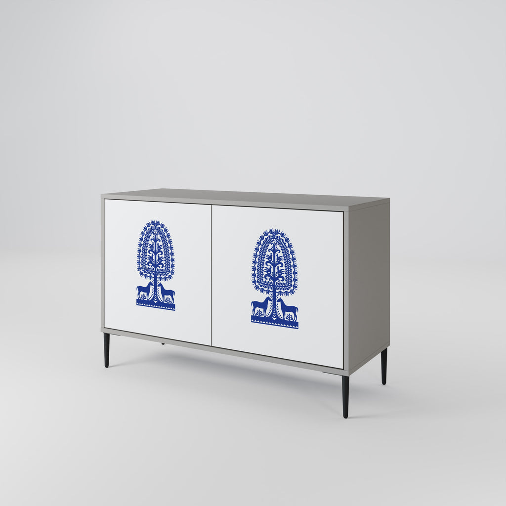 POLISH FOLK ART 2-Door Sideboard in Grey Finish