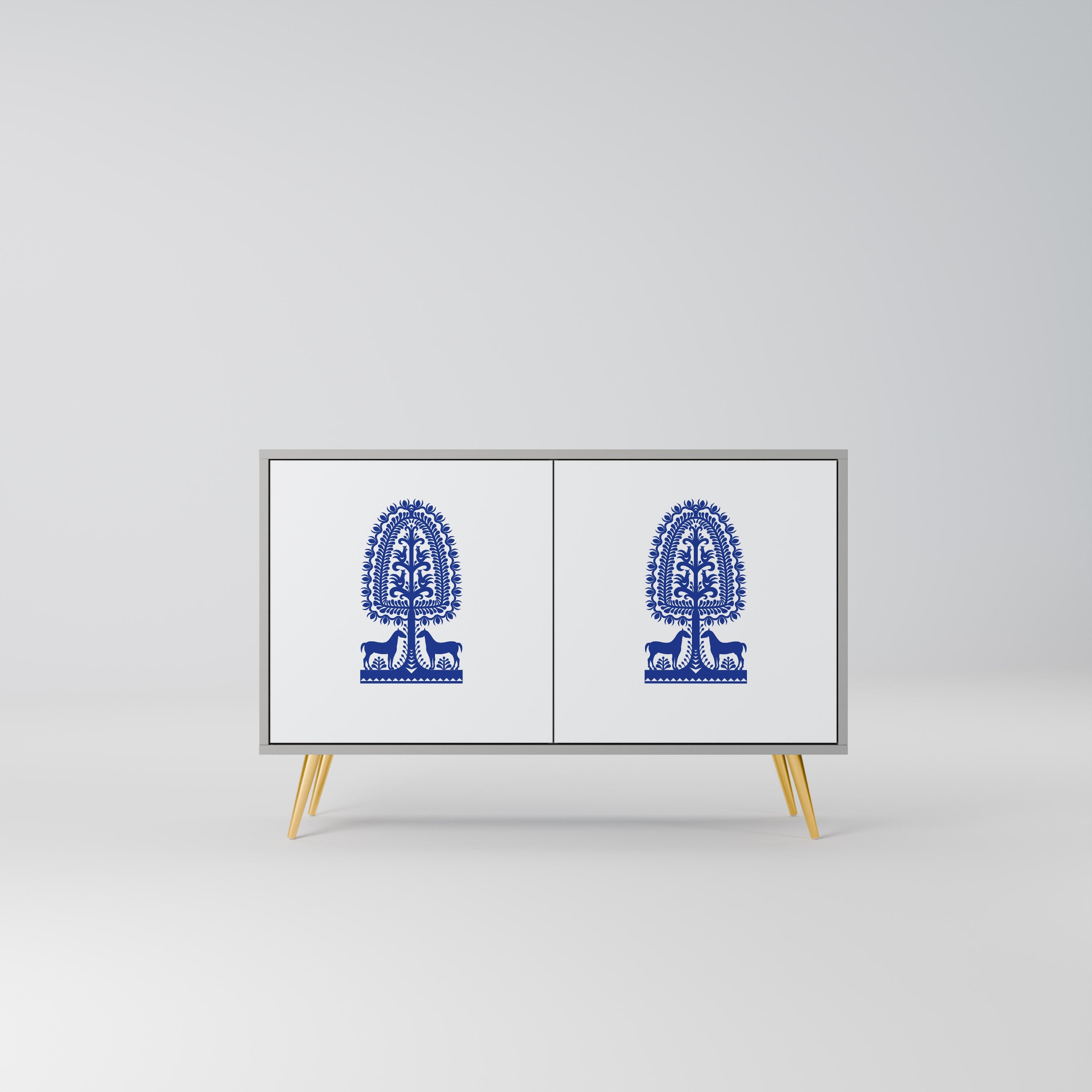 POLISH FOLK ART 2-Door Sideboard in Grey Finish