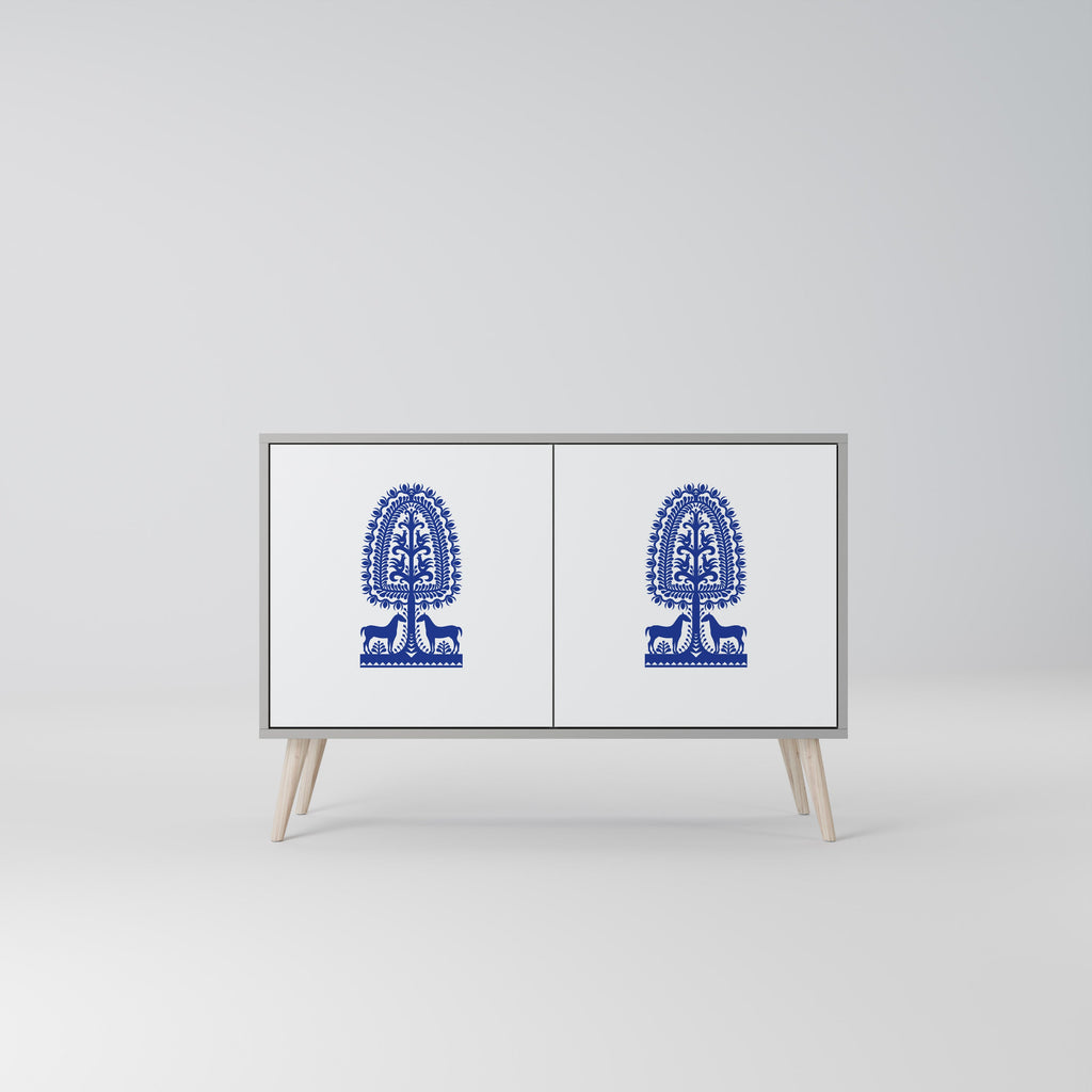 POLISH FOLK ART 2-Door Sideboard in Grey Finish