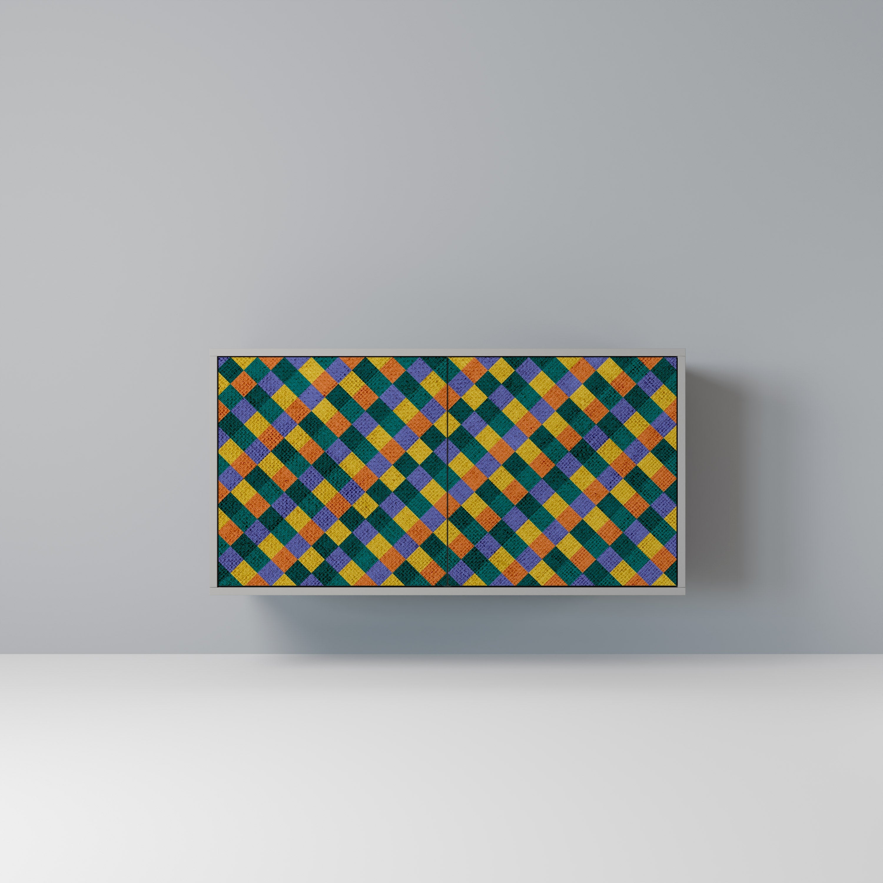 PAINTED SQUARES MIX Aparador de 2 Portas em Acabamento Cinzento