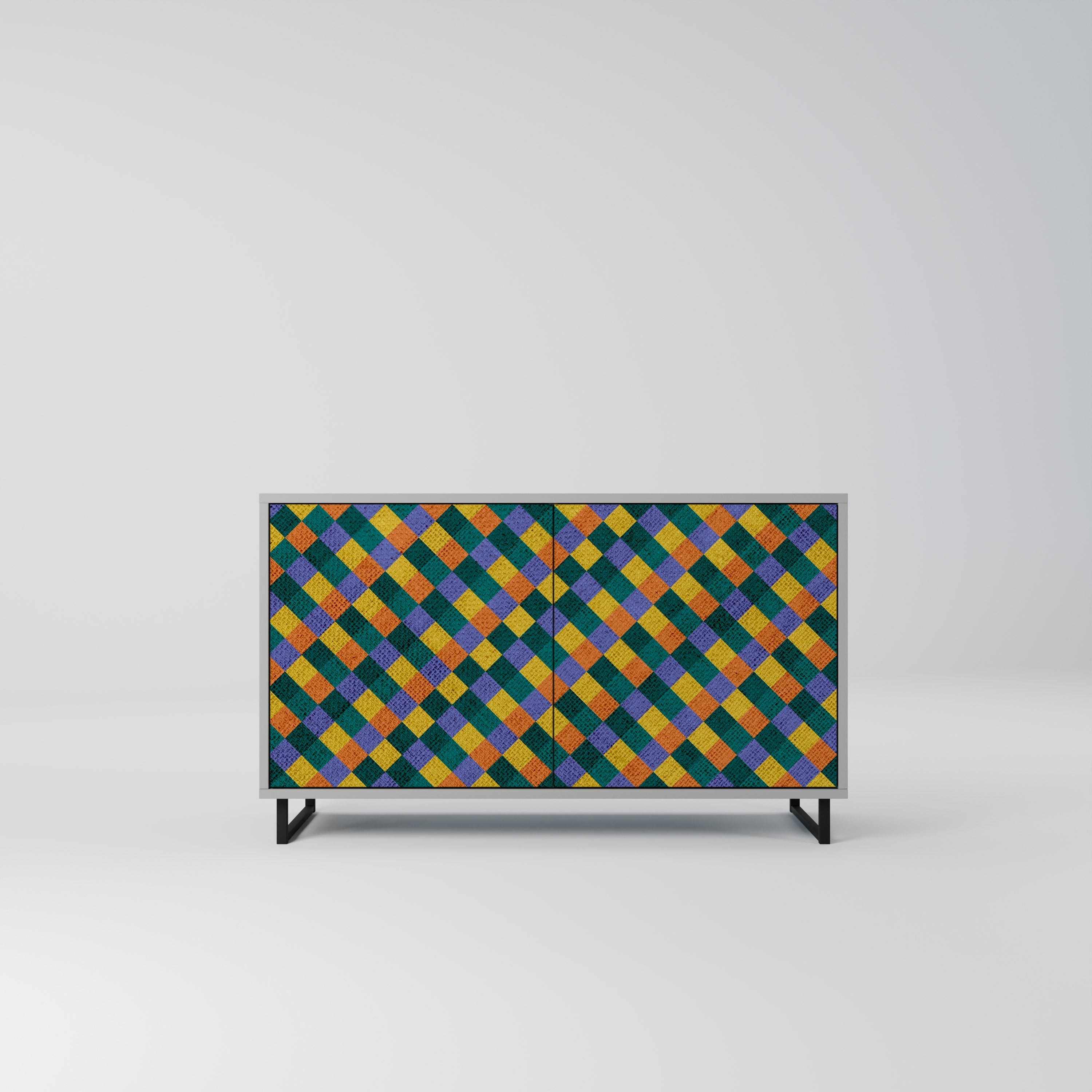 PAINTED SQUARES MIX Aparador de 2 Portas em Acabamento Cinzento