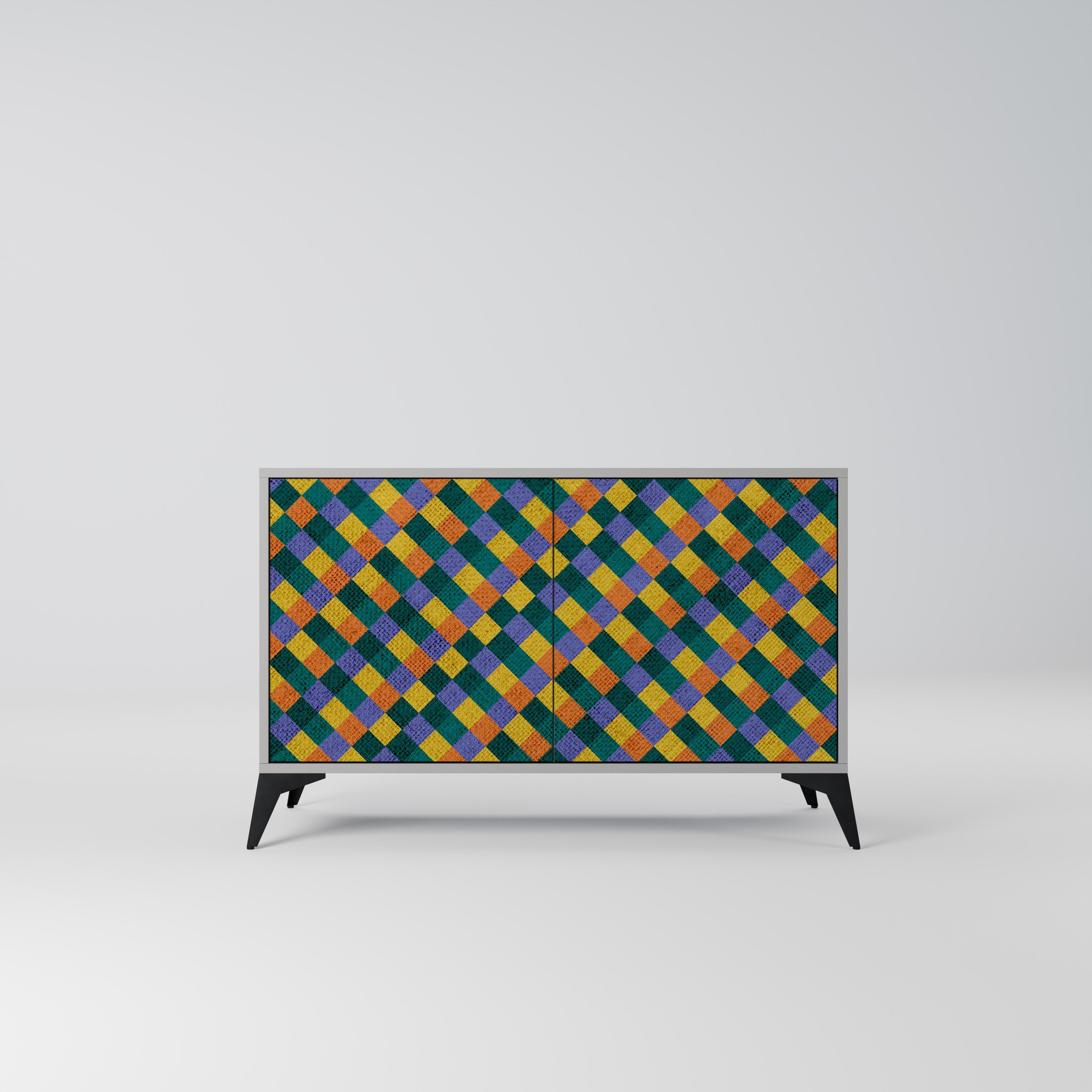 PAINTED SQUARES MIX Aparador de 2 Portas em Acabamento Cinzento