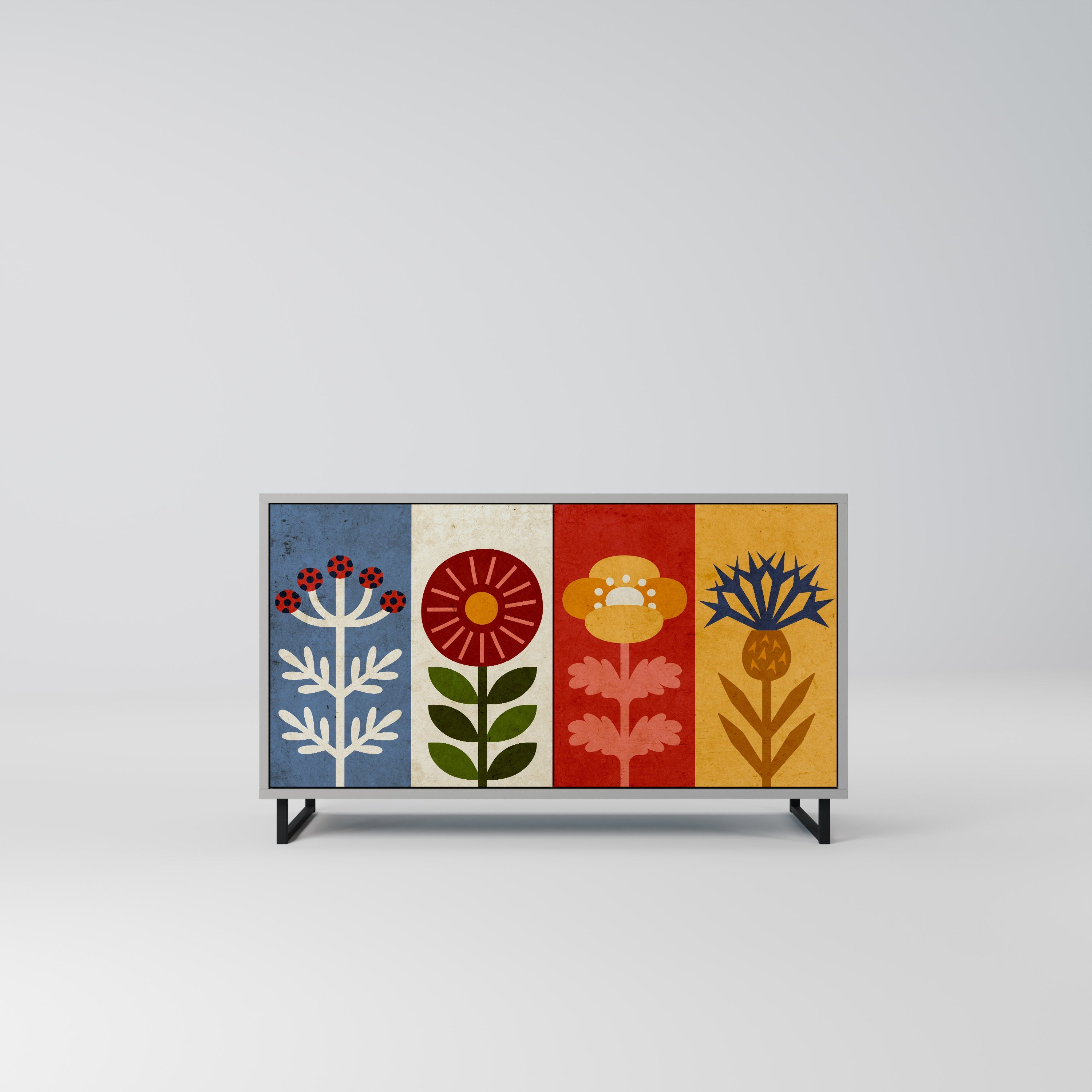 SCANDIC FLOWERET Aparador de 2 Portas em Acabamento Cinzento