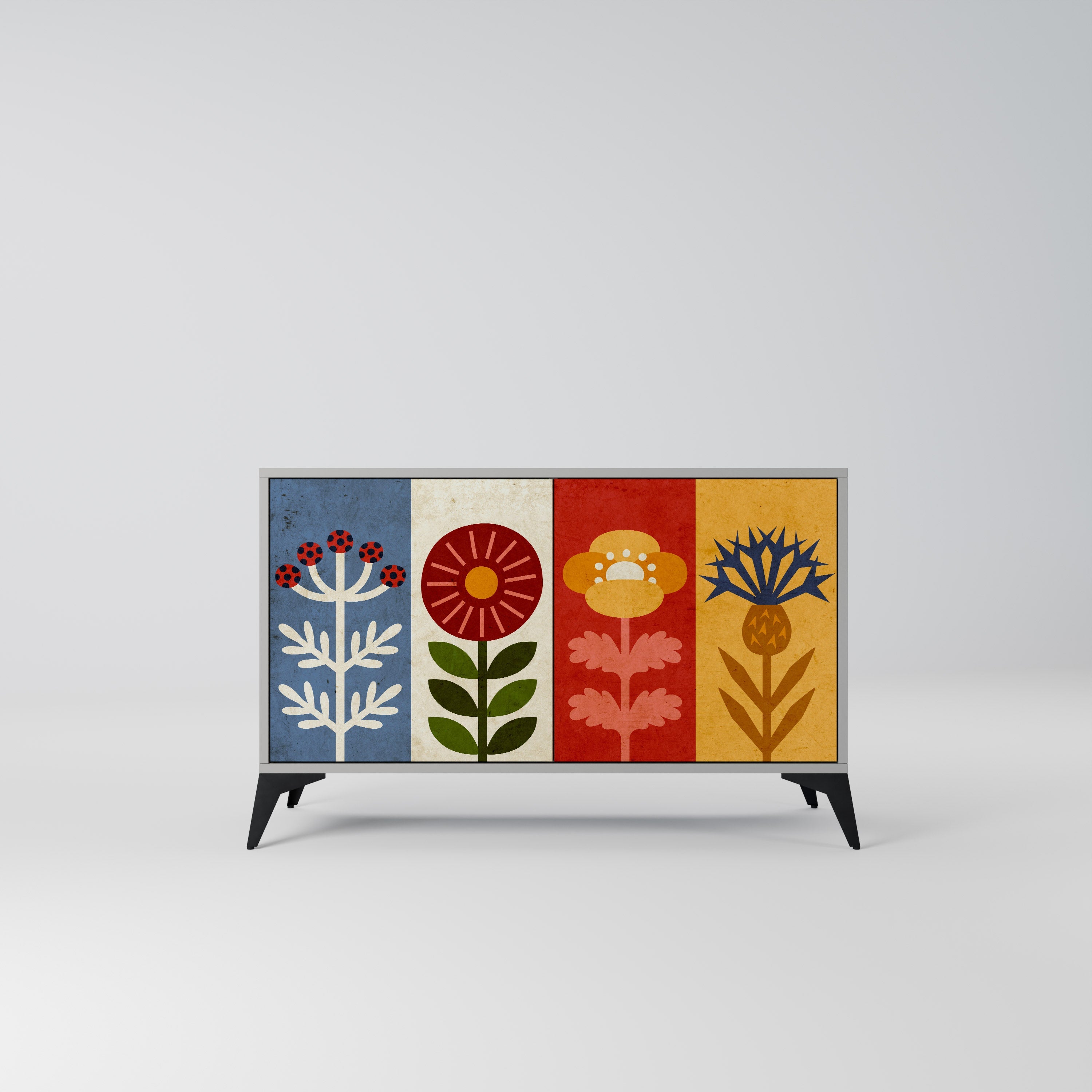 SCANDIC FLOWERET Aparador de 2 Portas em Acabamento Cinzento