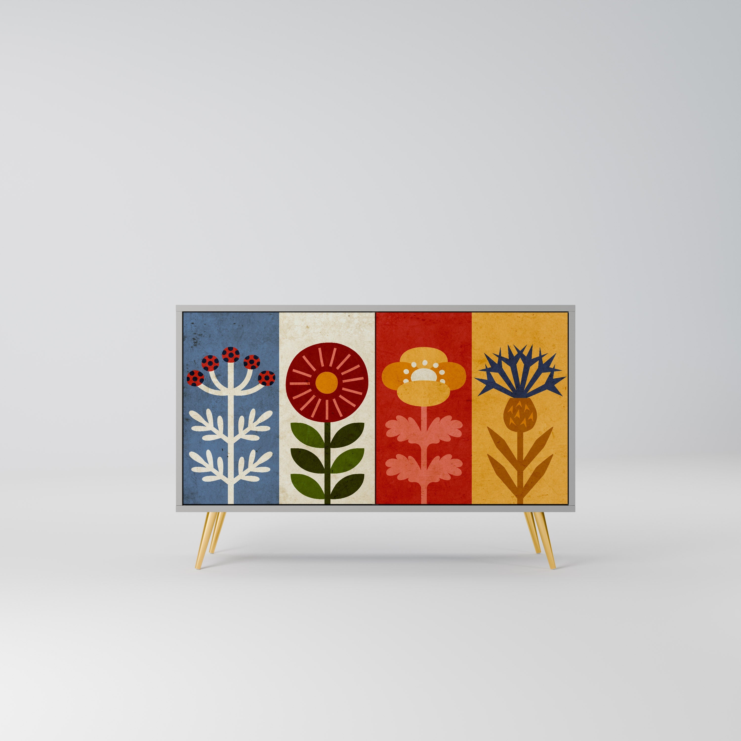 SCANDIC FLOWERET Aparador de 2 Portas em Acabamento Cinzento