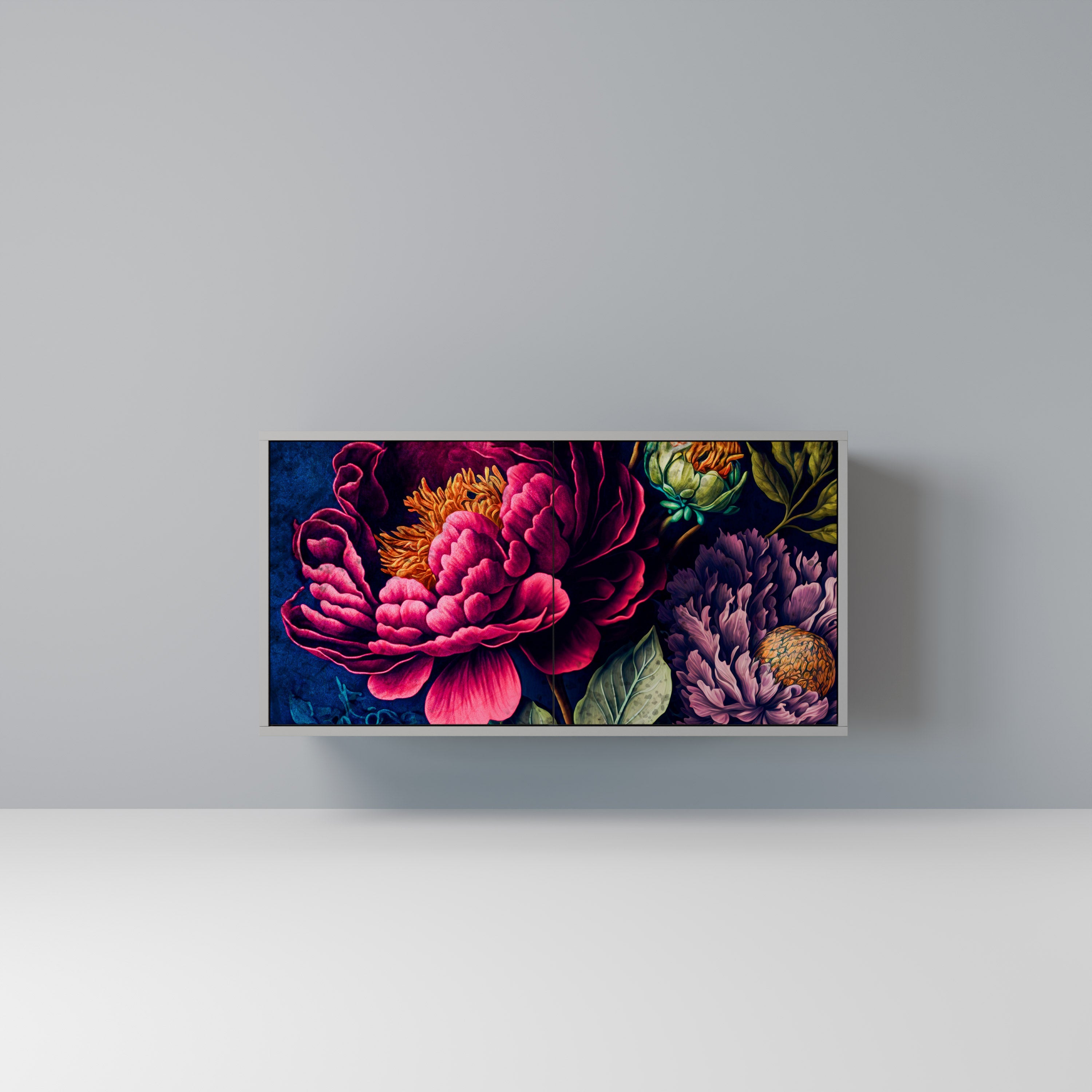 BLOOMING ELEGANCE Aparador de 2 Portas em Acabamento Cinzento