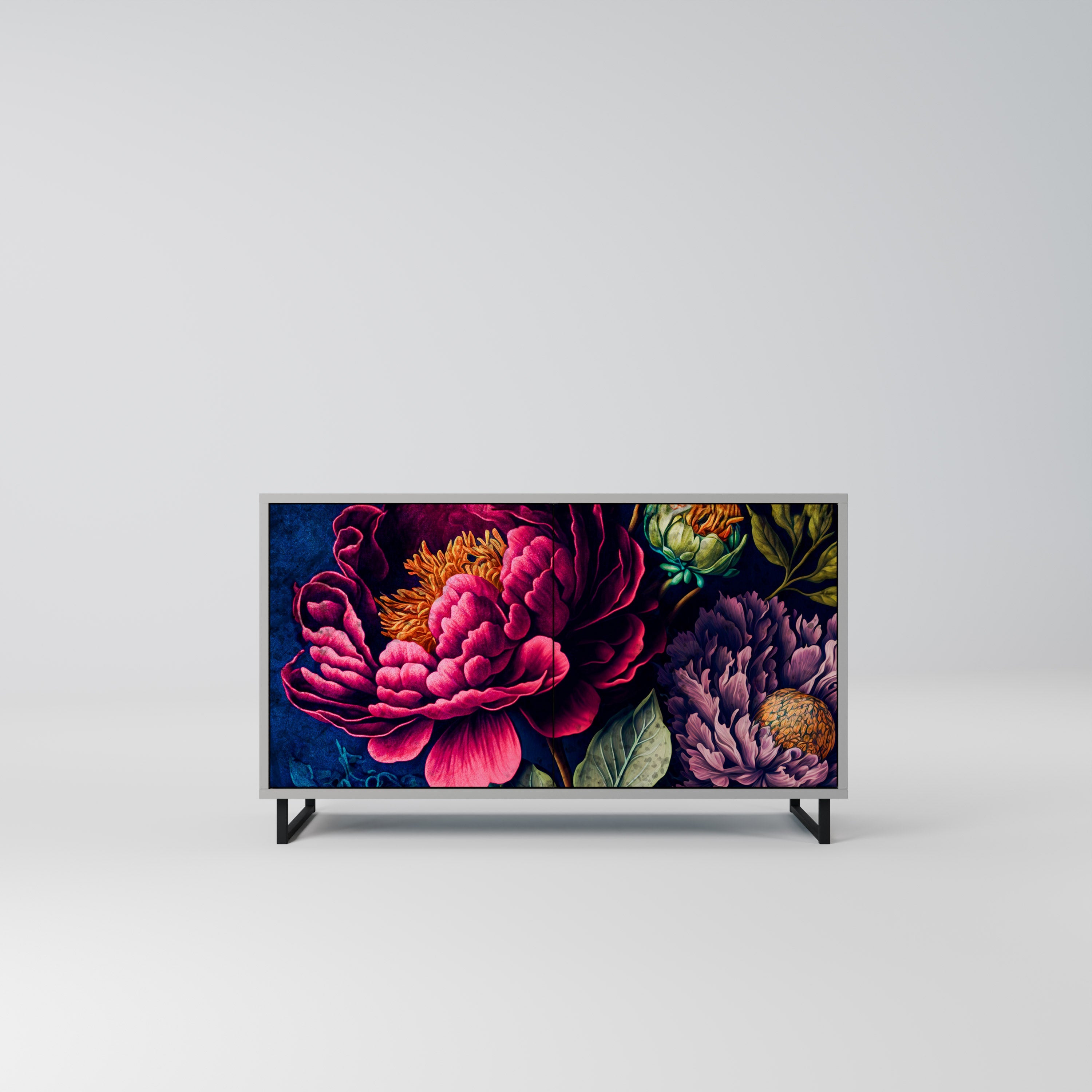 BLOOMING ELEGANCE Aparador de 2 Portas em Acabamento Cinzento