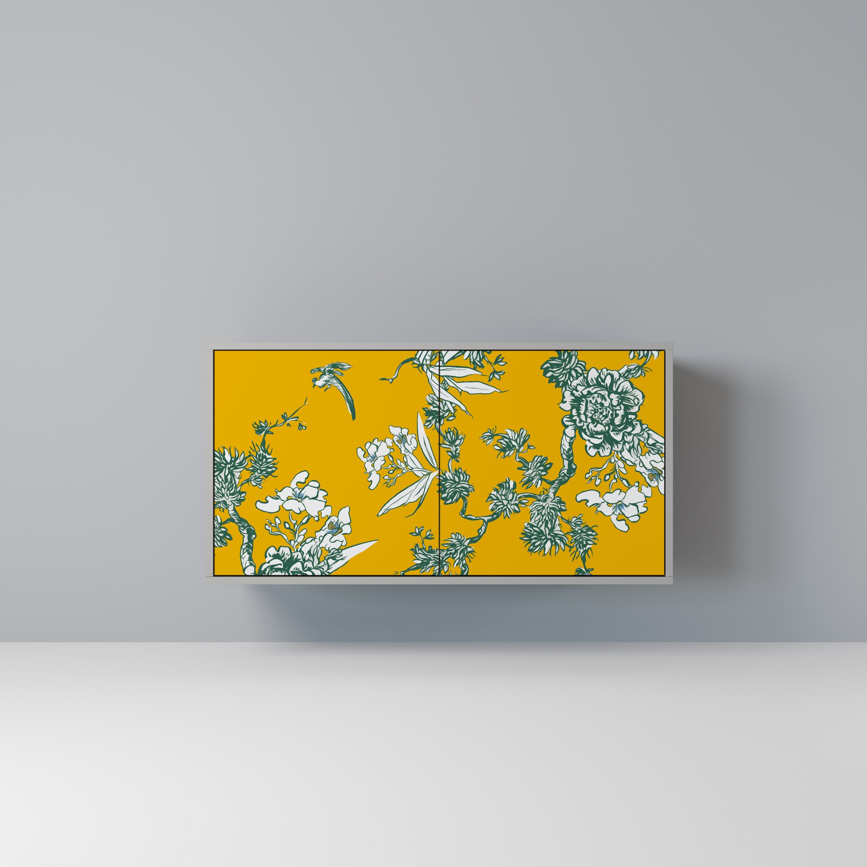 YELLOW CHINOISERIE 2-Door Sideboard in Grey Finish