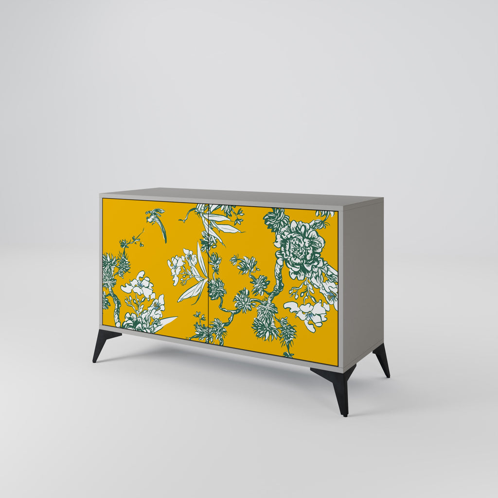 YELLOW CHINOISERIE 2-Door Sideboard in Grey Finish