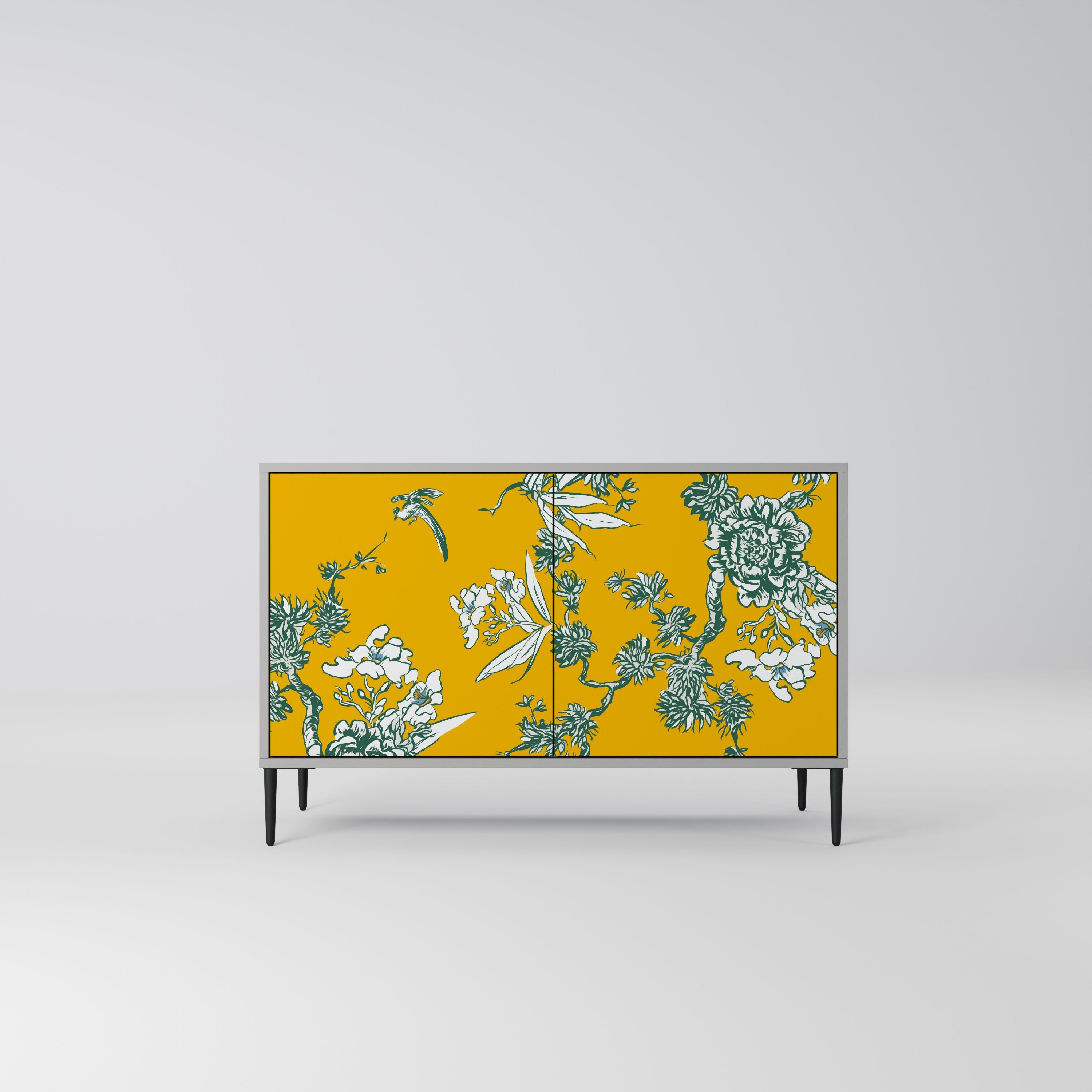 YELLOW CHINOISERIE 2-Door Sideboard in Grey Finish