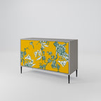 YELLOW CHINOISERIE 2-Door Sideboard in Grey Finish
