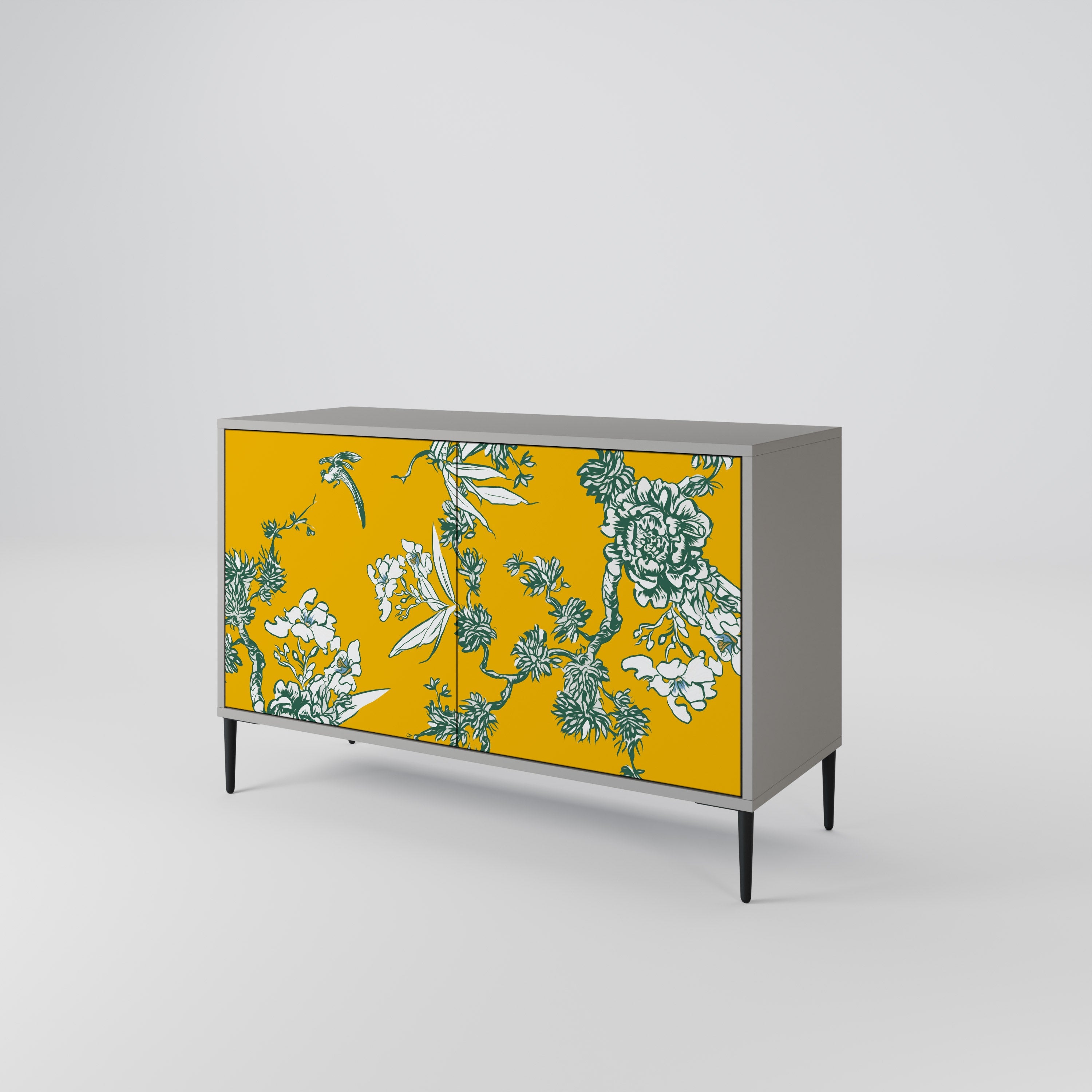 YELLOW CHINOISERIE 2-Door Sideboard in Grey Finish