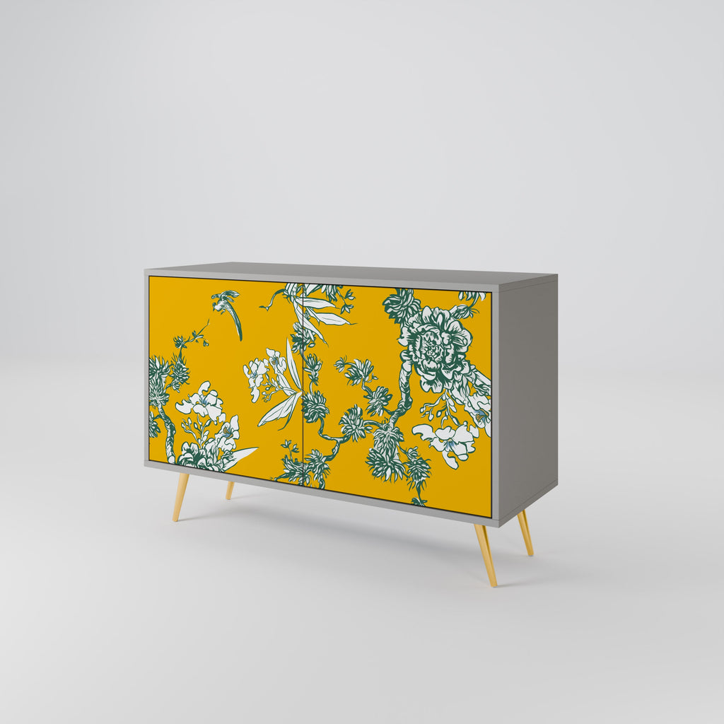 YELLOW CHINOISERIE 2-Door Sideboard in Grey Finish