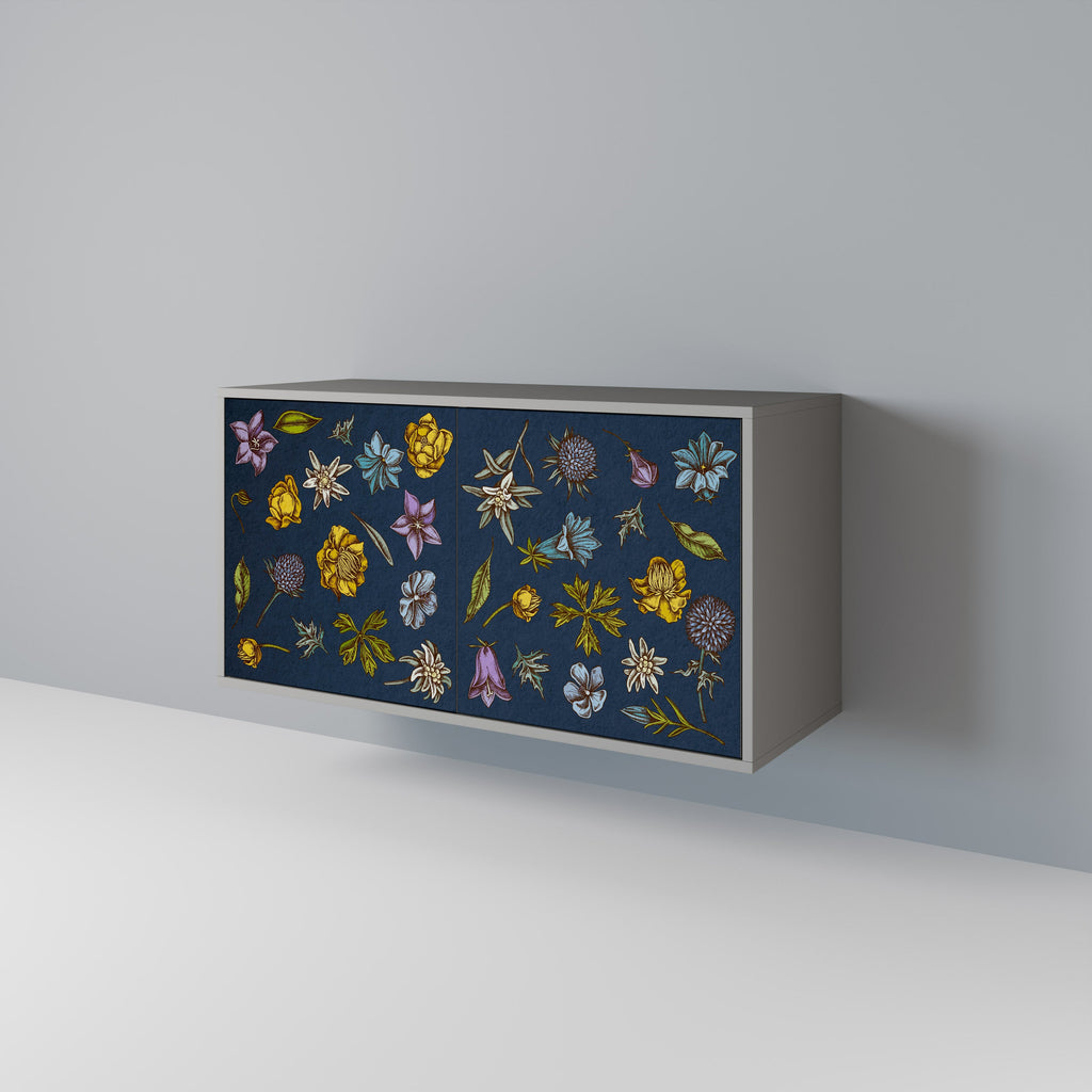 FLOWERS ON NAVY BLUE Aparador de 2 Portas em Acabamento Cinzento