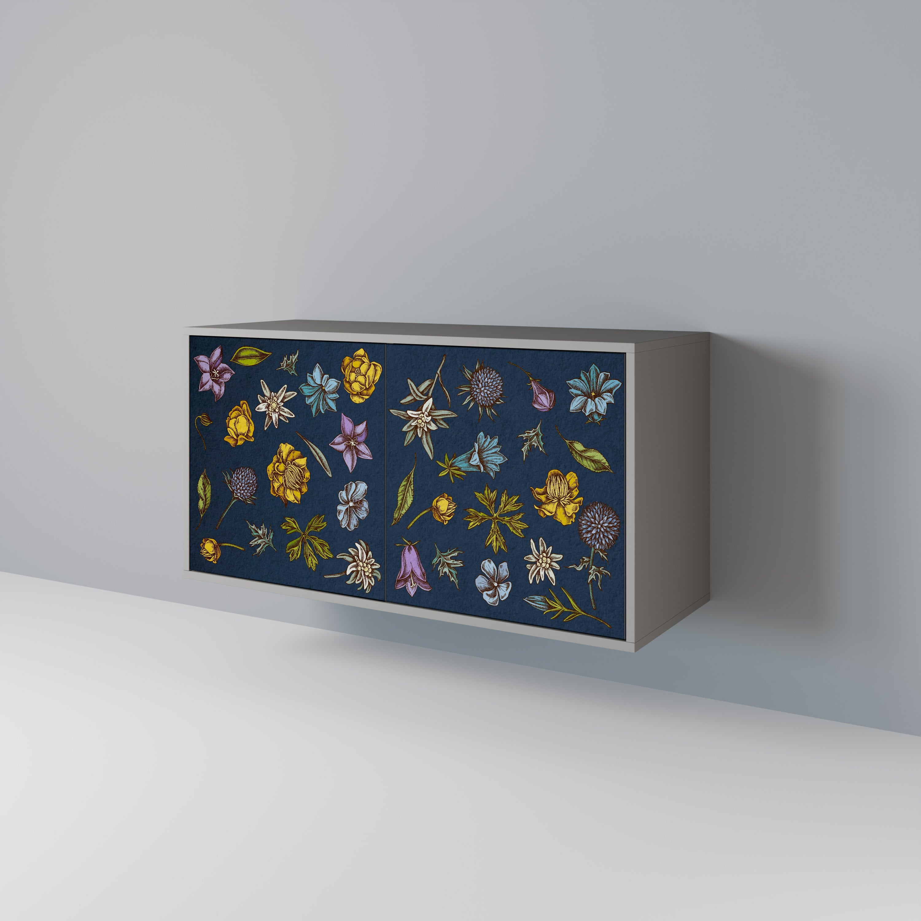 FLOWERS ON NAVY BLUE Aparador de 2 Portas em Acabamento Cinzento