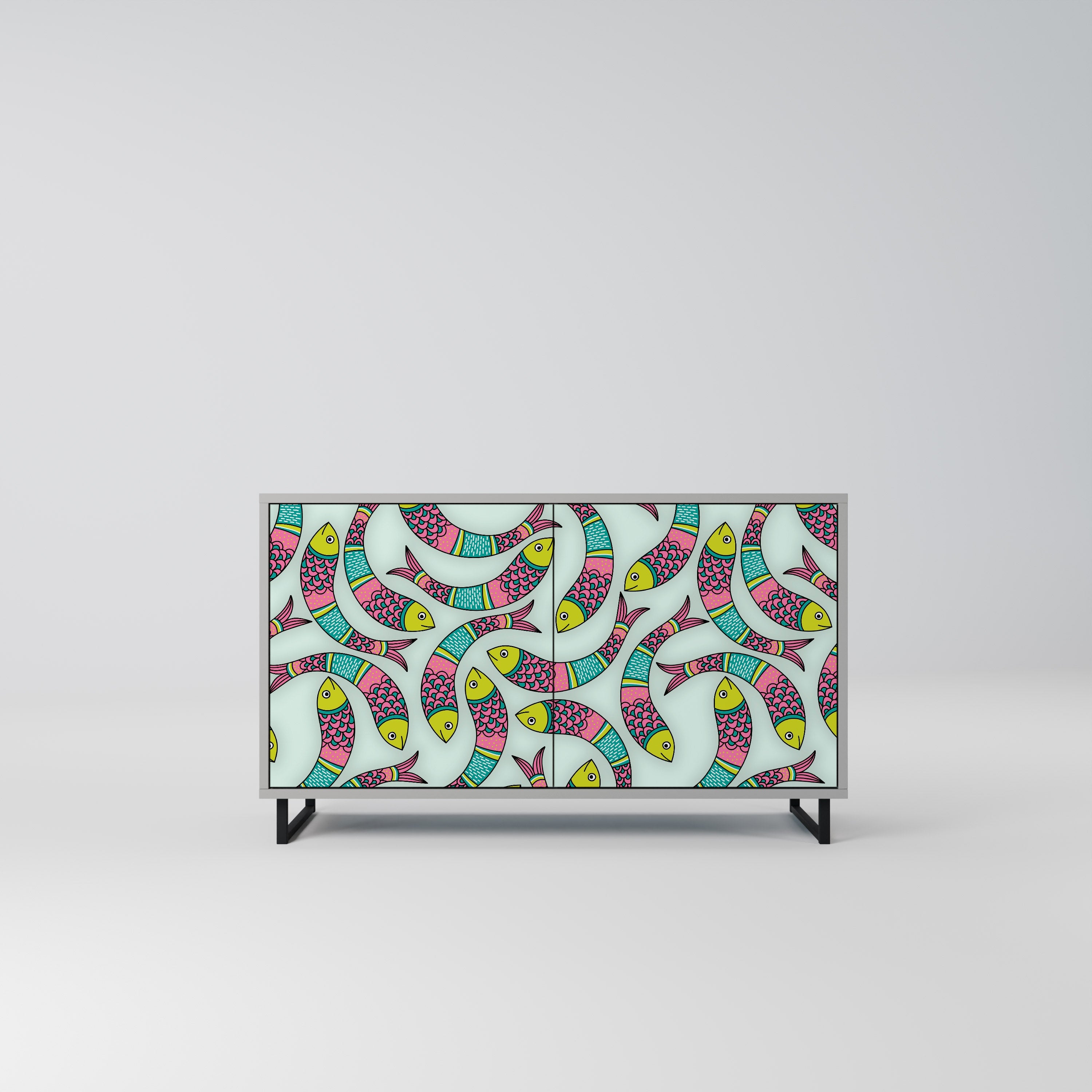 INDIAN FISH Aparador de 2 Portas em Acabamento Cinzento