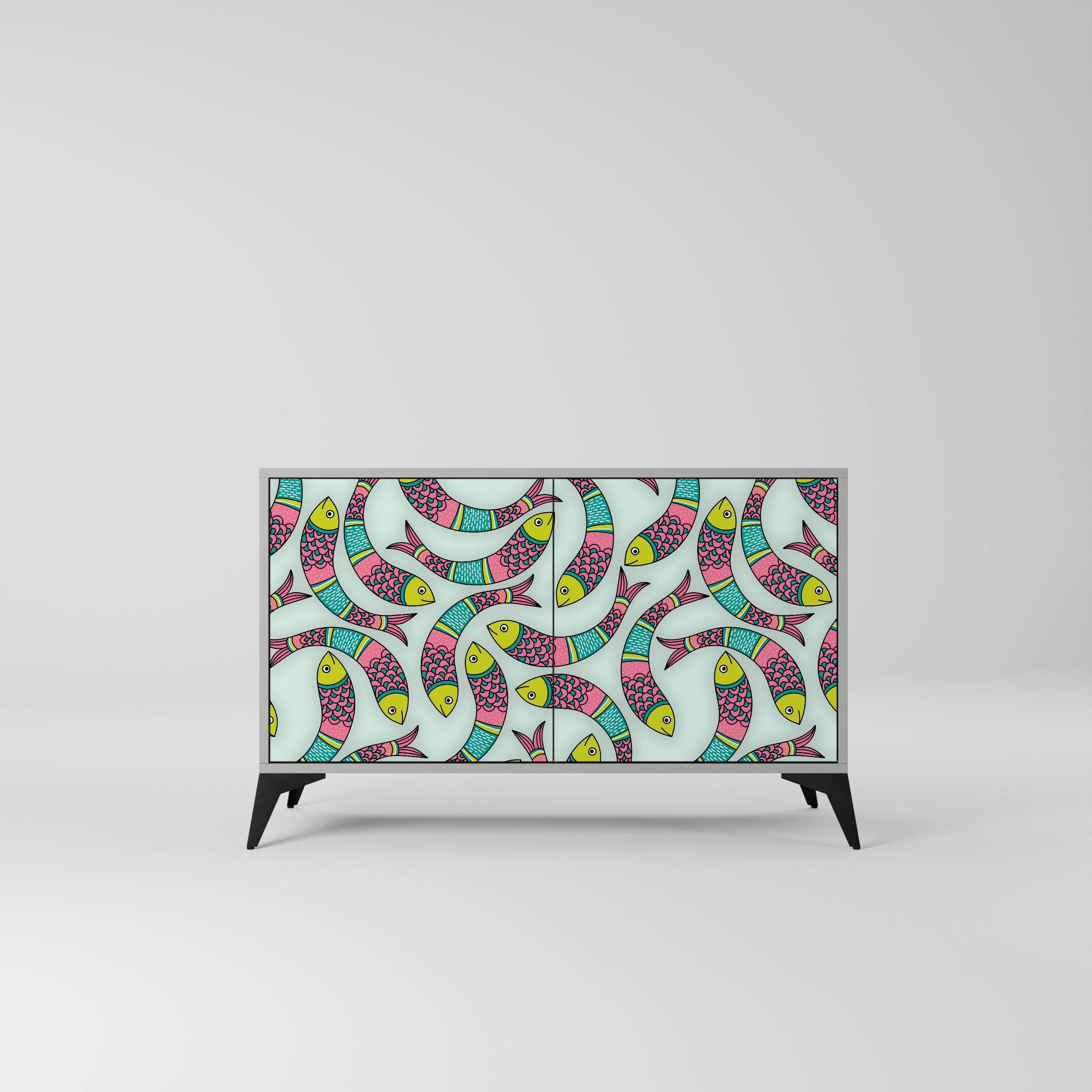 INDIAN FISH Aparador de 2 Portas em Acabamento Cinzento