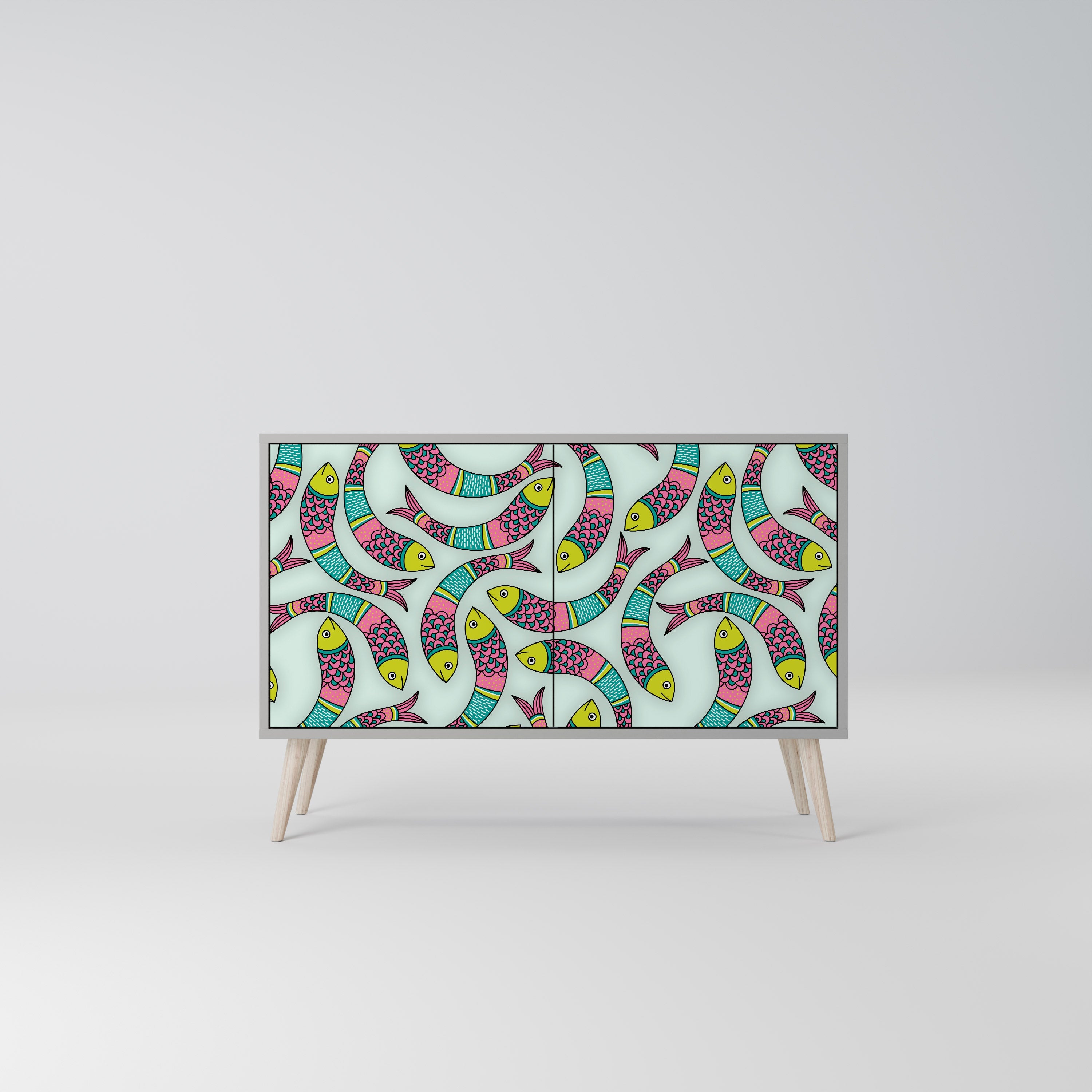 INDIAN FISH Aparador de 2 Portas em Acabamento Cinzento