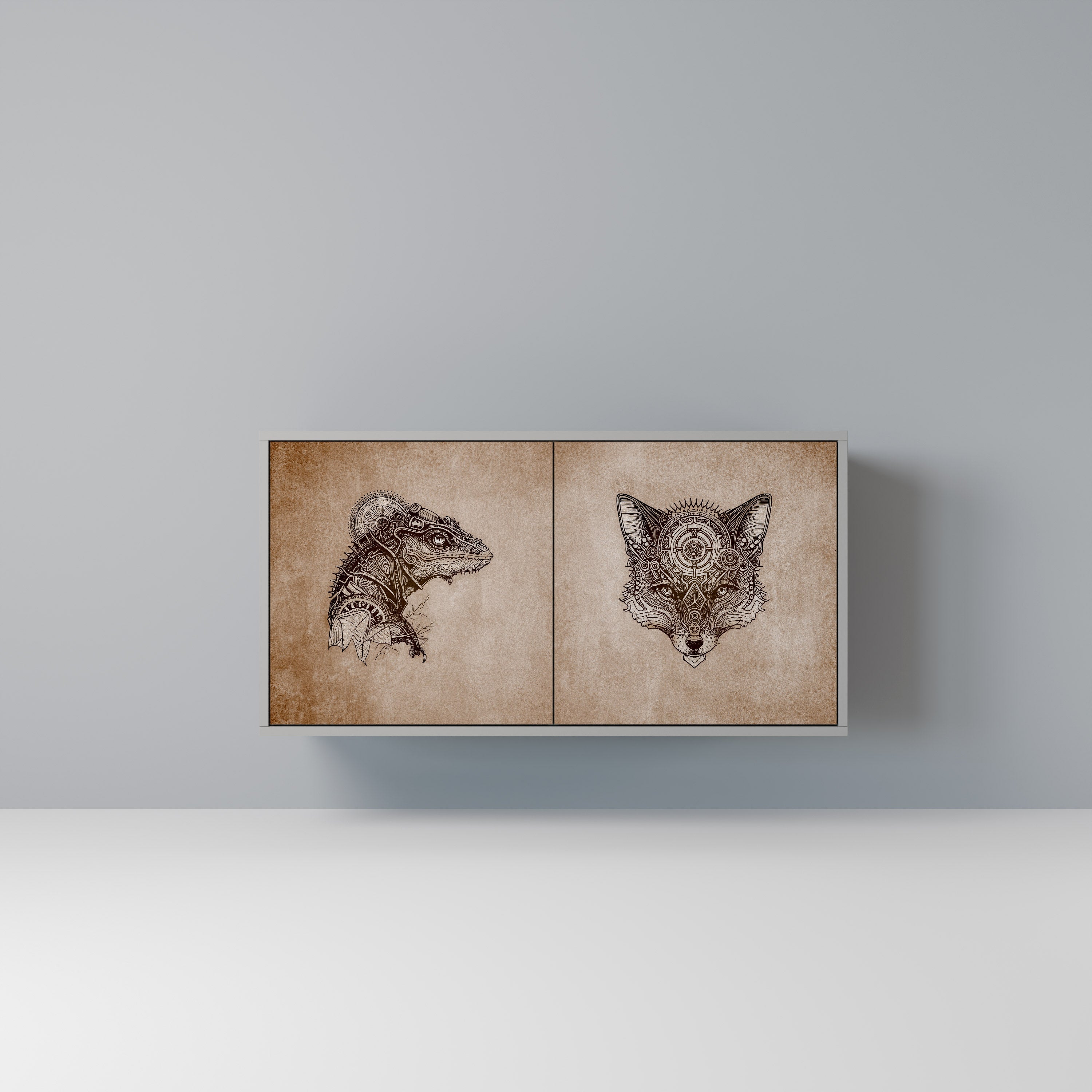 STEAMPUNK CLAN Aparador de 2 Portas em Acabamento Cinzento