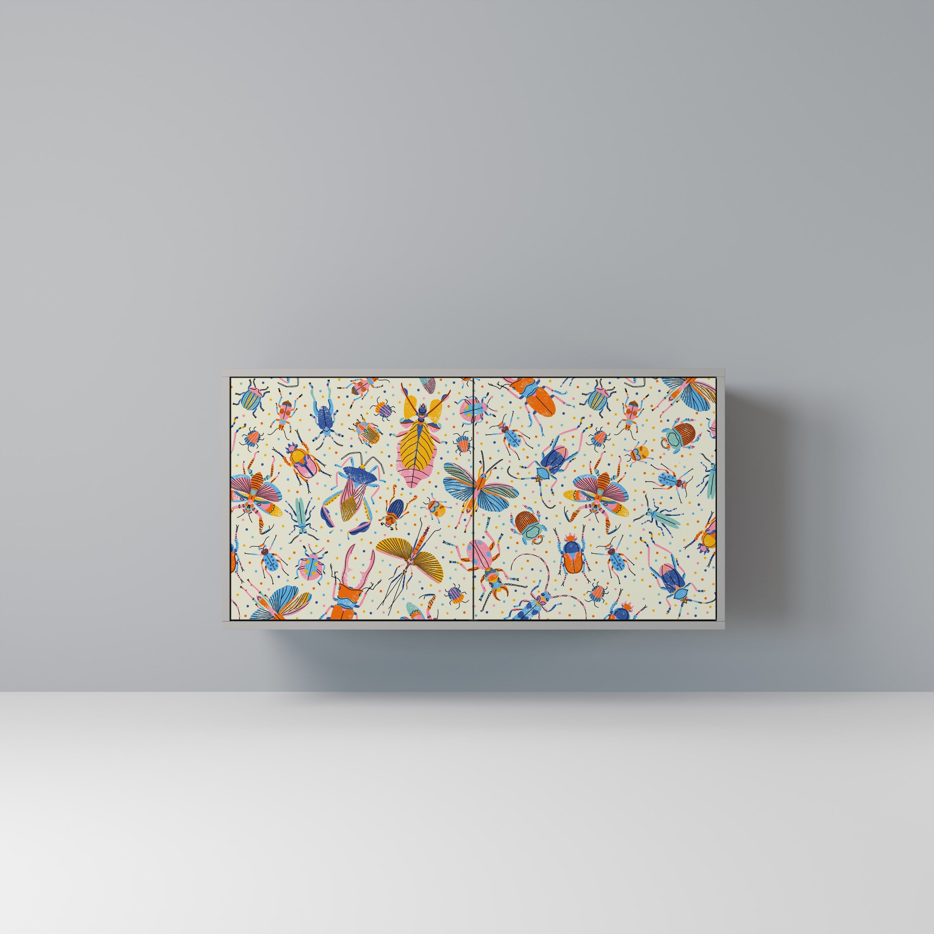 COLORFUL INSECTS Aparador de 2 Portas em Acabamento Cinzento