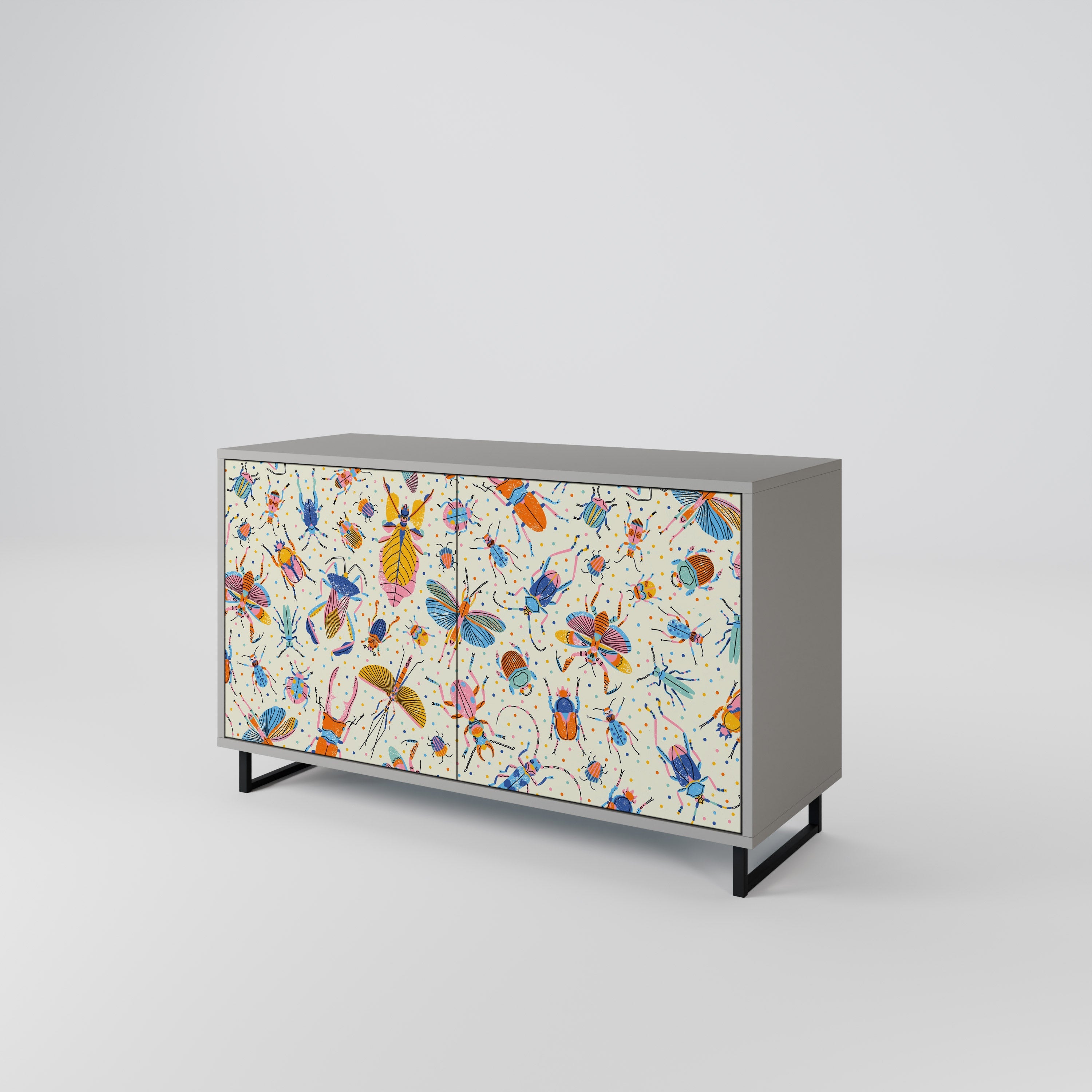 COLORFUL INSECTS 2-Door Sideboard in Grey Finish